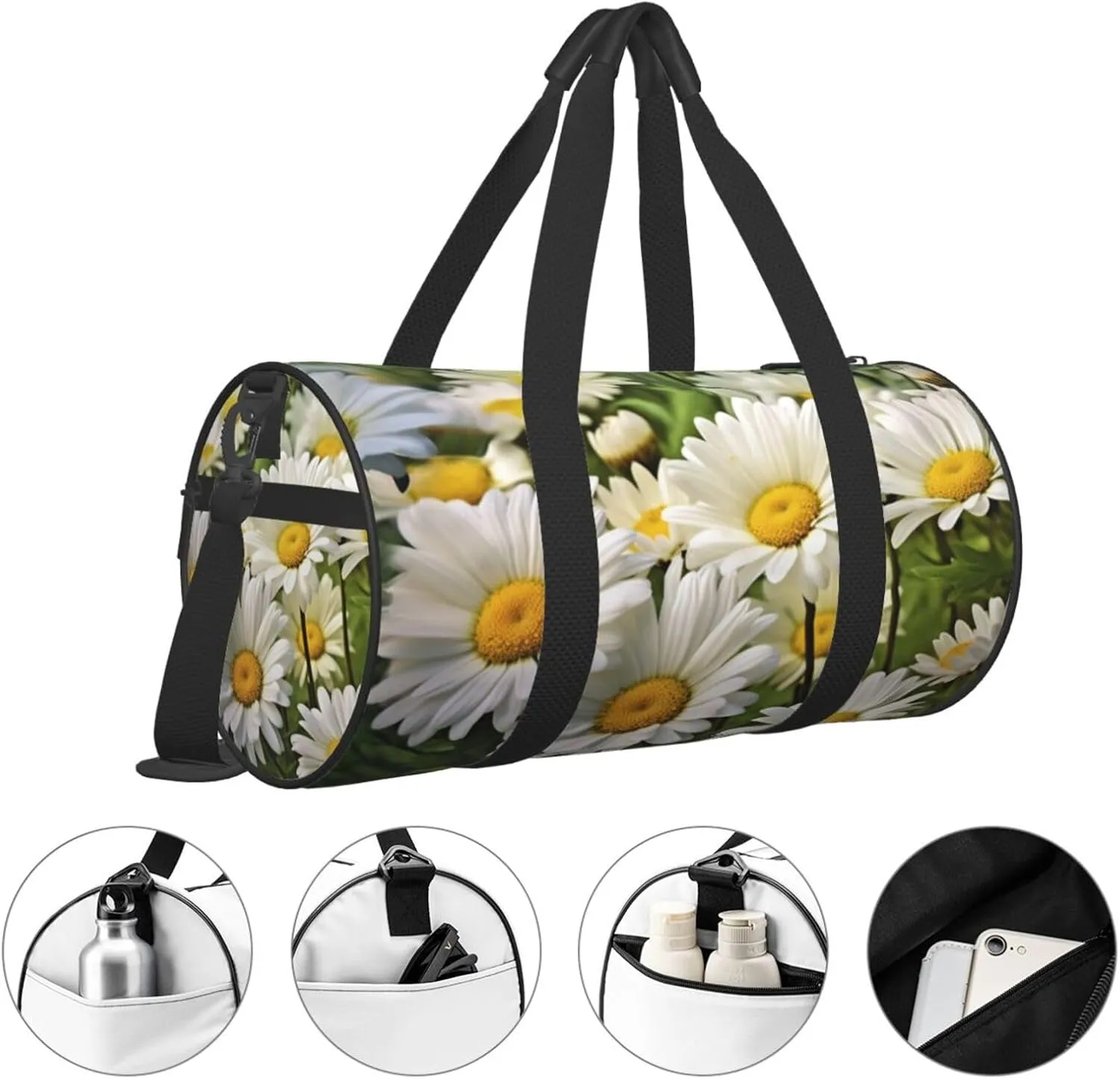 Travel Bag For Women,Floral Flowers Daisies Print Personal Item Duffle Bags,Weekend Travel Duffel Tote Bag,Travel Sport Gym Bag For Men,Airplane Travel Essentials For Flying