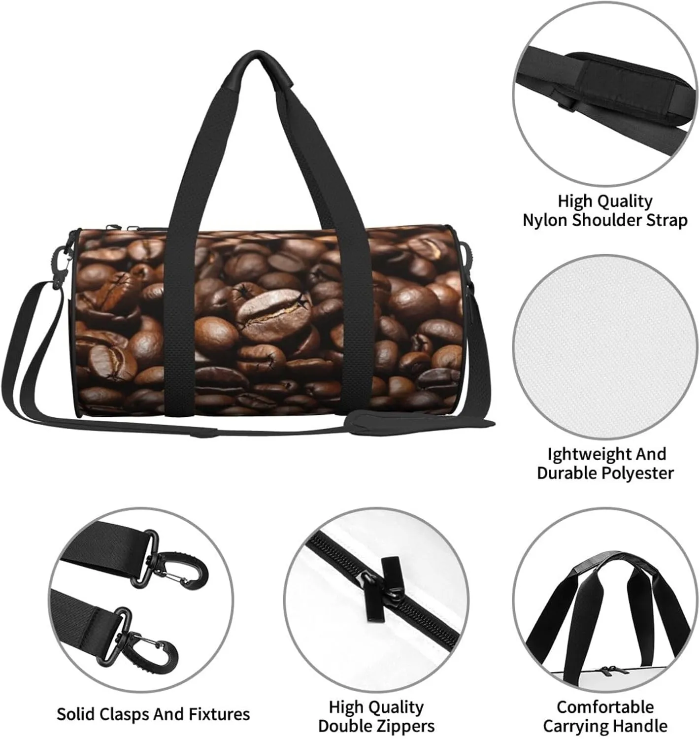 Travel Bag For Women,Funny Roasted Coffee Beans Print Personal Item Duffle Bags,Weekend Travel Duffel Tote Bag,Travel Sport Gym Bag For Men,Airplane Travel Essentials For Flying