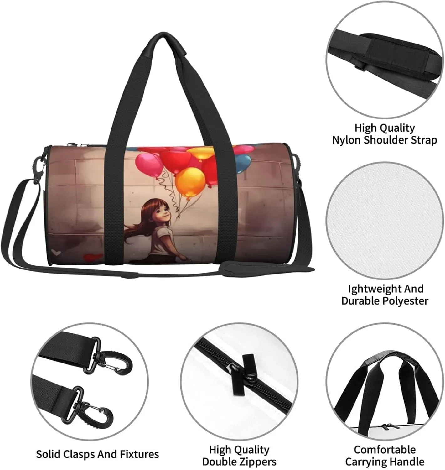Travel Bag For Women,Girl With Balloons Print Personal Item Duffle Bags,Weekend Travel Duffel Tote Bag,Travel Sport Gym Bag For Men,Airplane Travel Essentials For Flying