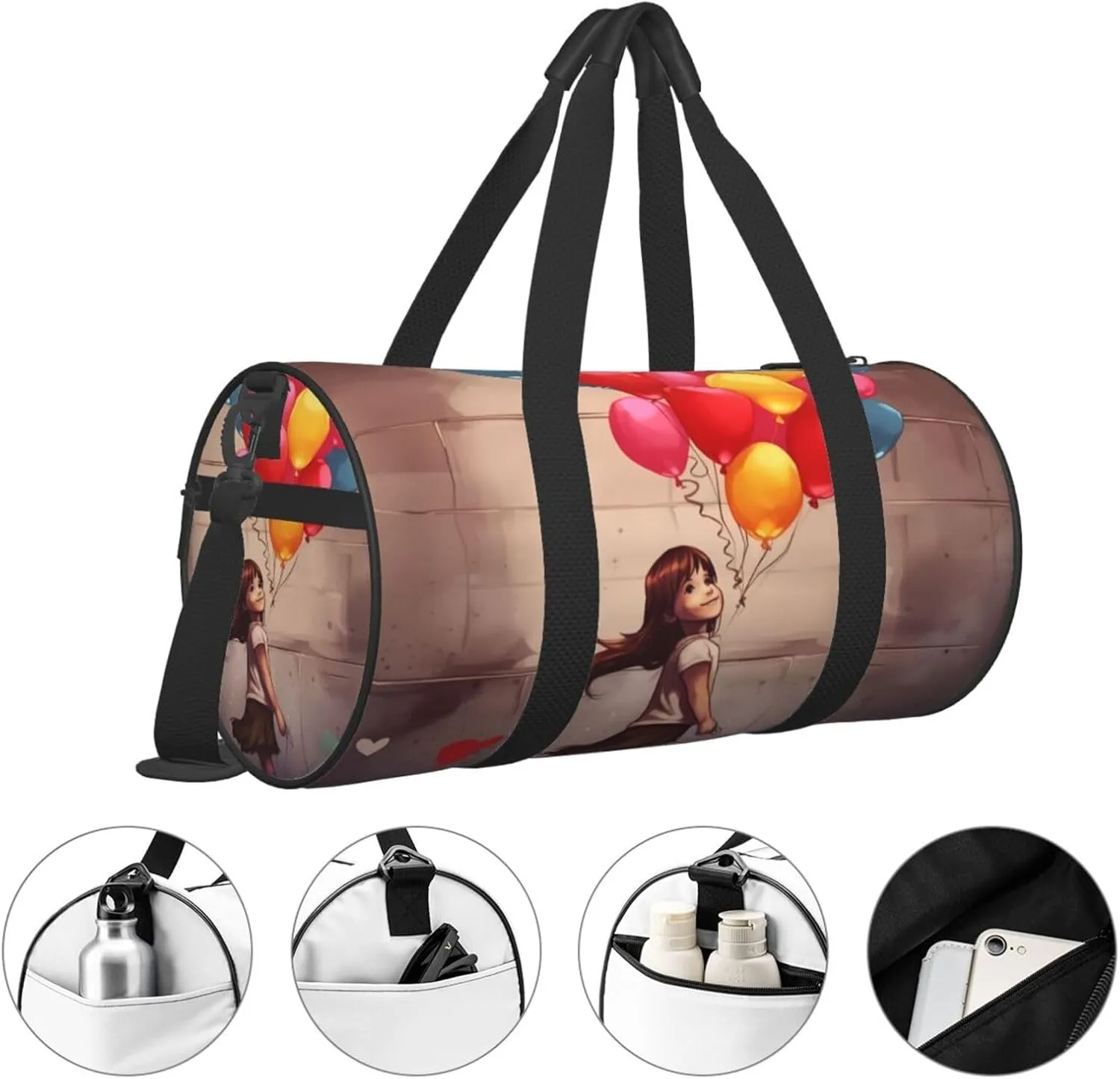 Travel Bag For Women,Girl With Balloons Print Personal Item Duffle Bags,Weekend Travel Duffel Tote Bag,Travel Sport Gym Bag For Men,Airplane Travel Essentials For Flying