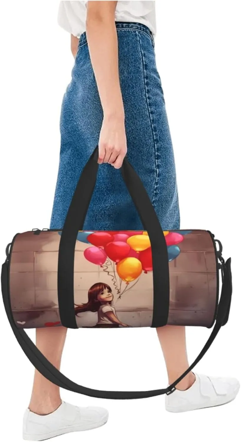 Travel Bag For Women,Girl With Balloons Print Personal Item Duffle Bags,Weekend Travel Duffel Tote Bag,Travel Sport Gym Bag For Men,Airplane Travel Essentials For Flying