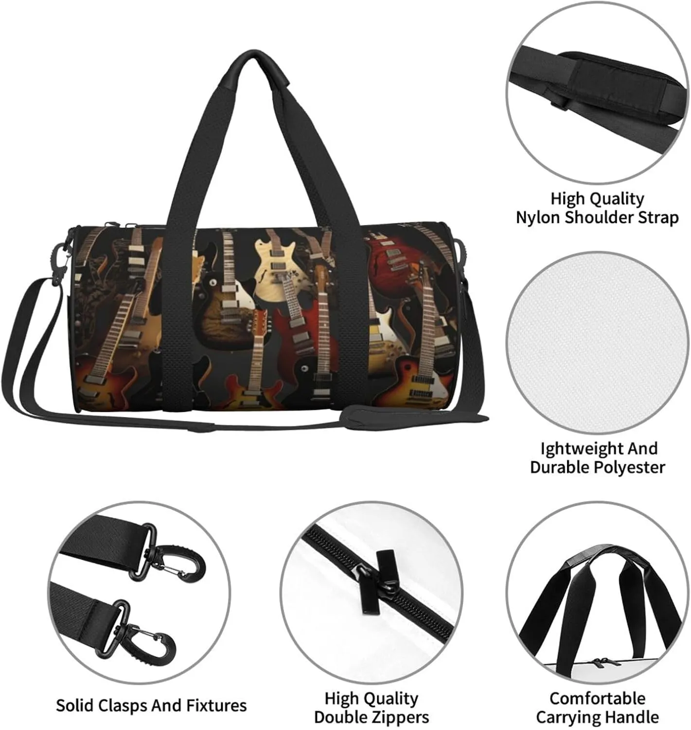 Travel Bag For Women,Guitars Print Personal Item Duffle Bags,Weekend Travel Duffel Tote Bag,Travel Sport Gym Bag For Men,Airplane Travel Essentials For Flying