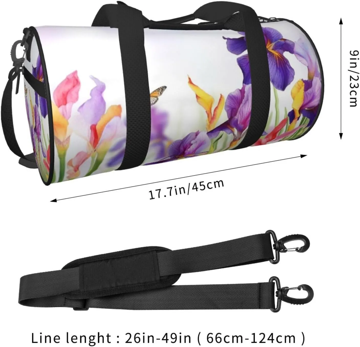 Travel Bag For Women,Iris Flower Butterfly Print Personal Item Duffle Bags,Weekend Travel Duffel Tote Bag,Travel Sport Gym Bag For Men,Airplane Travel Essentials For Flying