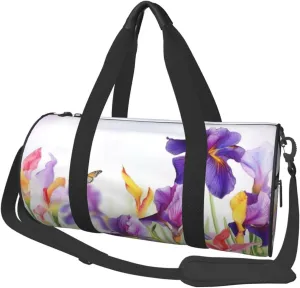 Travel Bag For Women,Iris Flower Butterfly Print Personal Item Duffle Bags,Weekend Travel Duffel Tote Bag,Travel Sport Gym Bag For Men,Airplane Travel Essentials For Flying