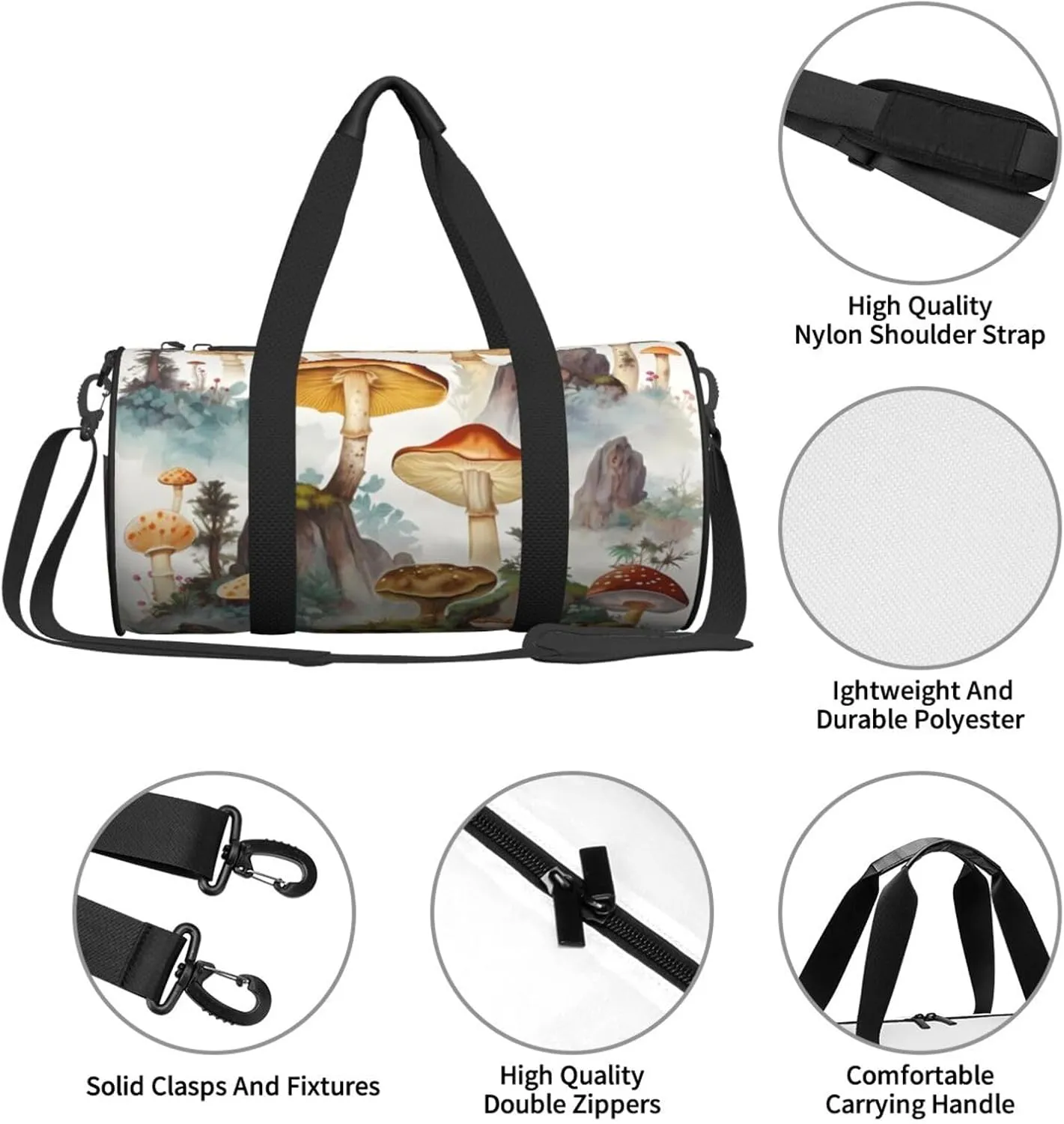 Travel Bag For Women,Japanese Painting Mushroom Print Personal Item Duffle Bags,Weekend Travel Duffel Tote Bag,Travel Sport Gym Bag For Men,Airplane Travel Essentials For Flying
