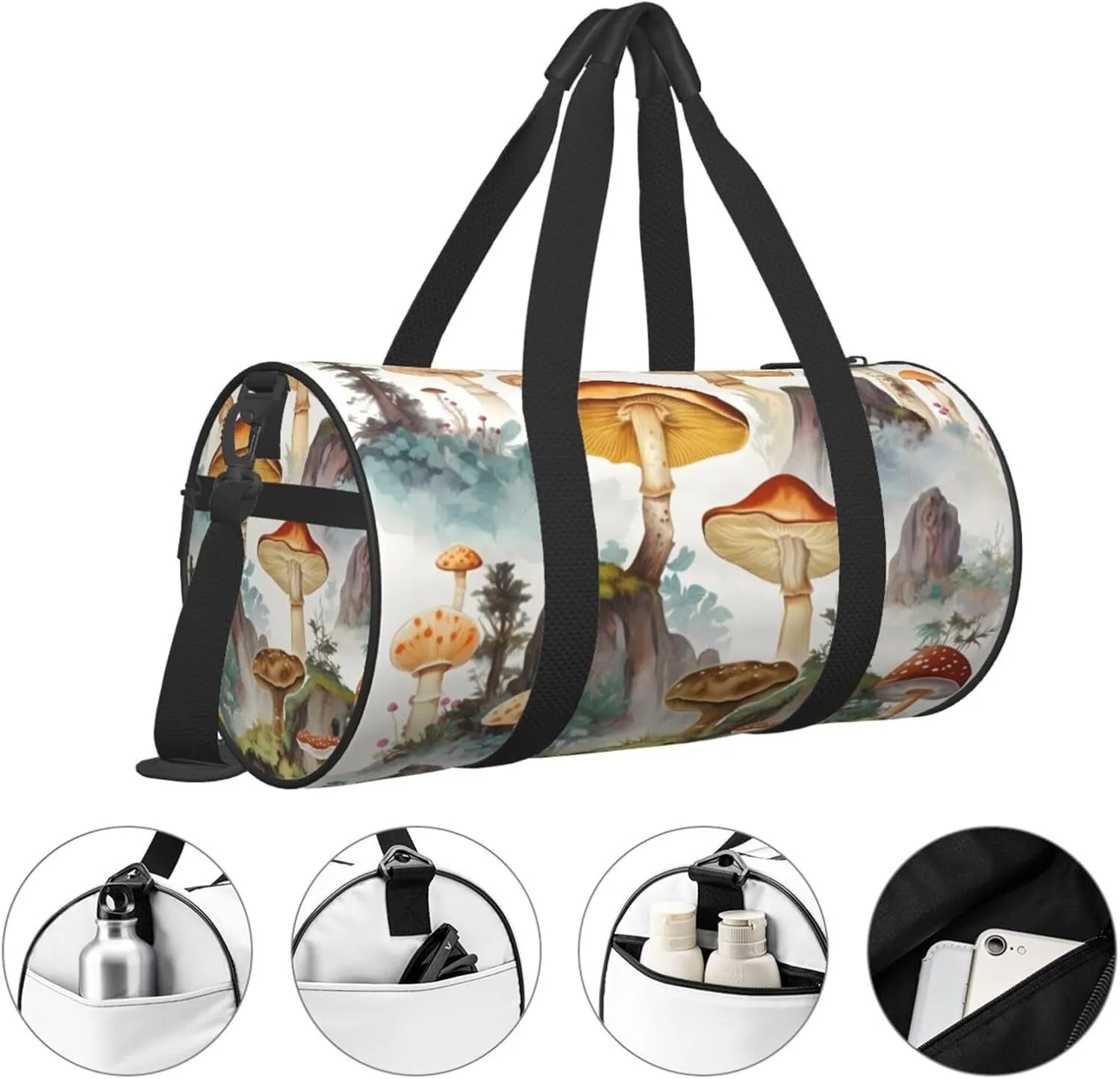 Travel Bag For Women,Japanese Painting Mushroom Print Personal Item Duffle Bags,Weekend Travel Duffel Tote Bag,Travel Sport Gym Bag For Men,Airplane Travel Essentials For Flying