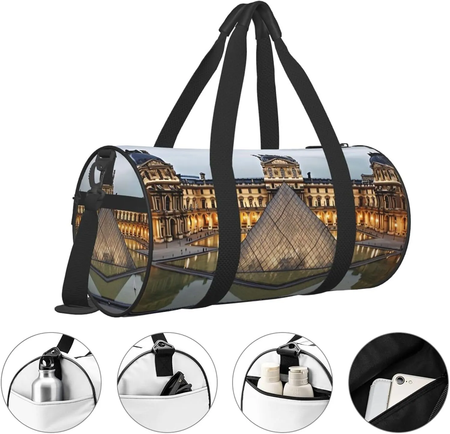 Travel Bag For Women,Louvre Museum In Paris Print Personal Item Duffle Bags,Weekend Travel Duffel Tote Bag,Travel Sport Gym Bag For Men,Airplane Travel Essentials For Flying