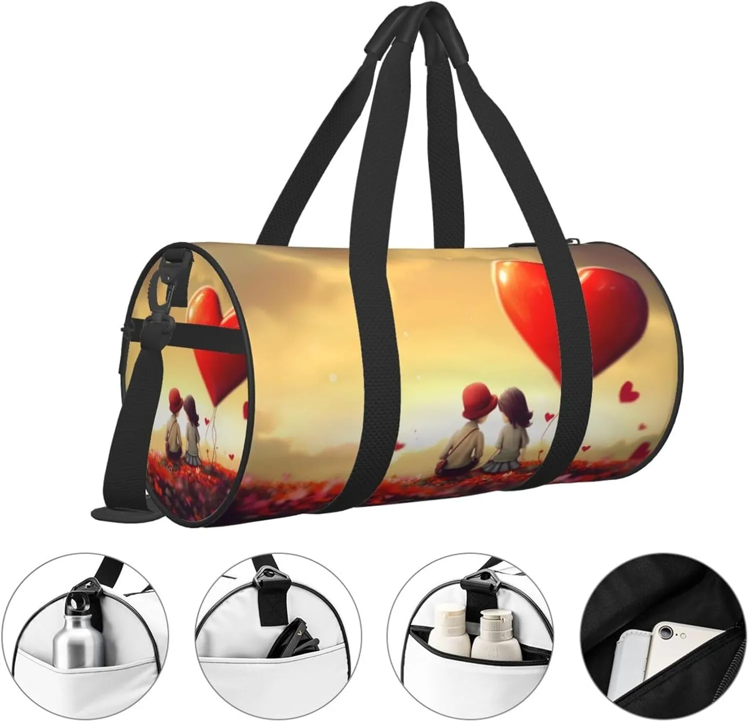 Travel Bag For Women,Love Couple Print Personal Item Duffle Bags,Weekend Travel Duffel Tote Bag,Travel Sport Gym Bag For Men,Airplane Travel Essentials For Flying