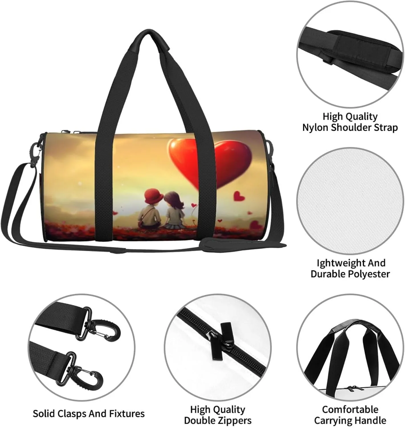 Travel Bag For Women,Love Couple Print Personal Item Duffle Bags,Weekend Travel Duffel Tote Bag,Travel Sport Gym Bag For Men,Airplane Travel Essentials For Flying
