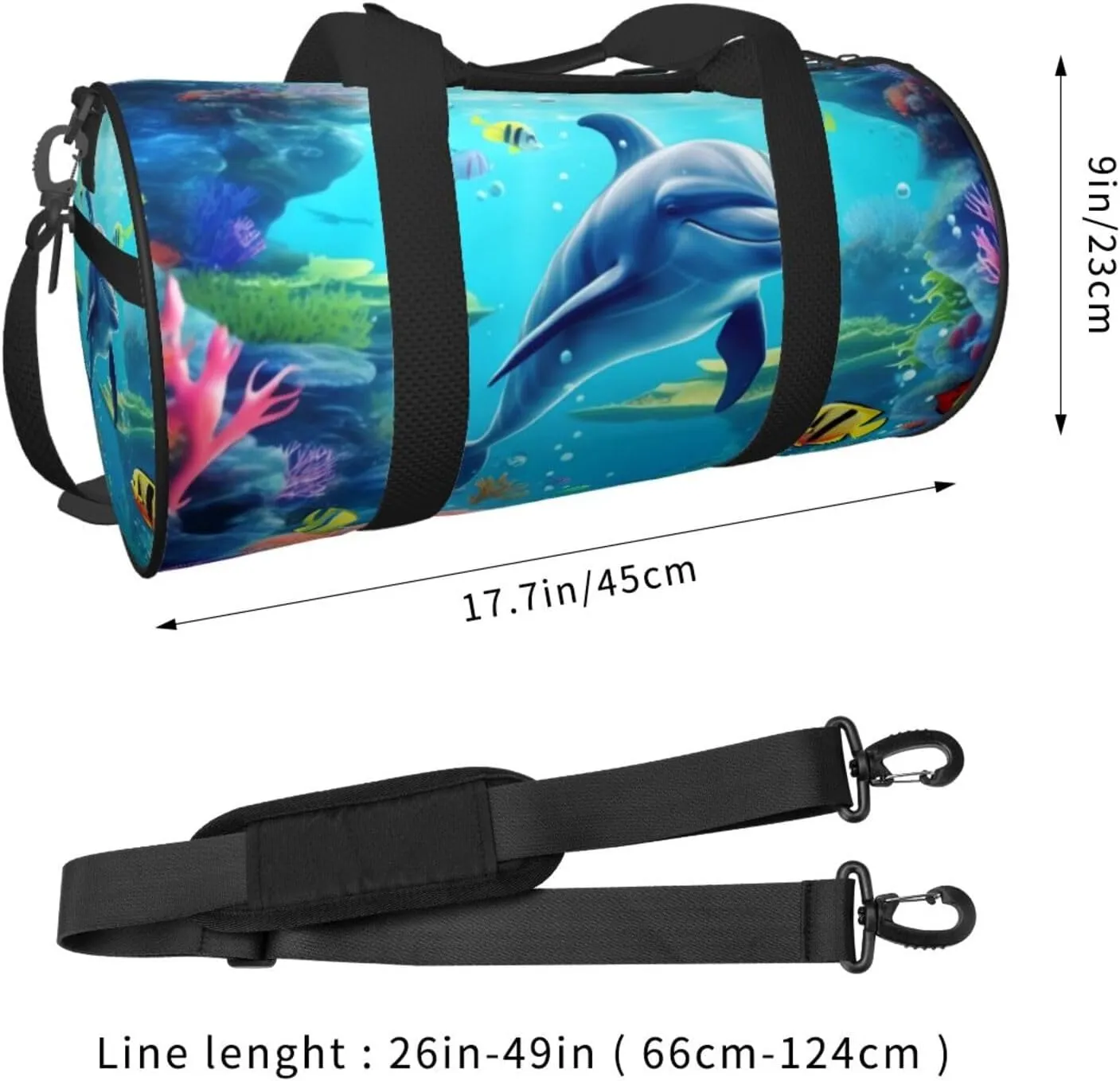 Travel Bag For Women,Ocean Underwater Dolphin Fish Print Personal Item Duffle Bags,Weekend Travel Duffel Tote Bag,Travel Sport Gym Bag For Men,Airplane Travel Essentials For Flying