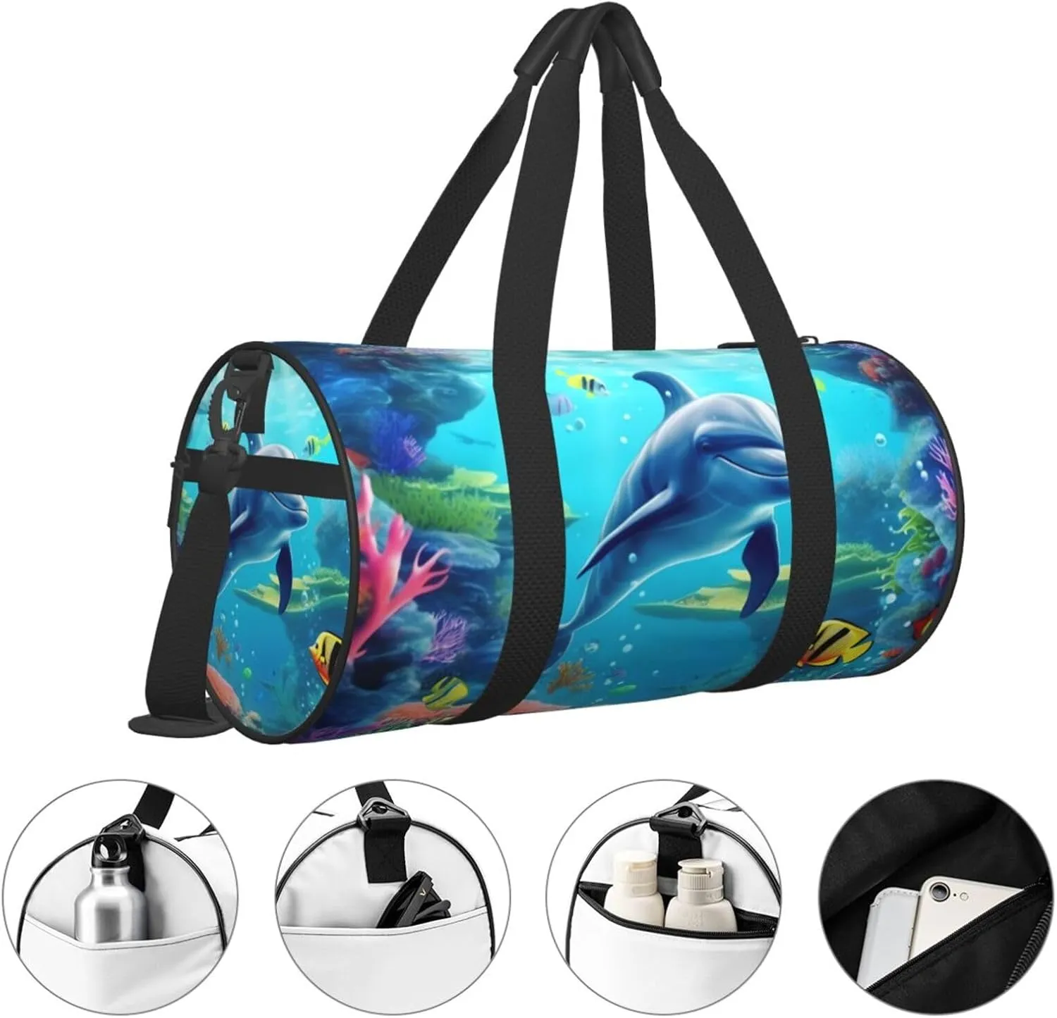 Travel Bag For Women,Ocean Underwater Dolphin Fish Print Personal Item Duffle Bags,Weekend Travel Duffel Tote Bag,Travel Sport Gym Bag For Men,Airplane Travel Essentials For Flying