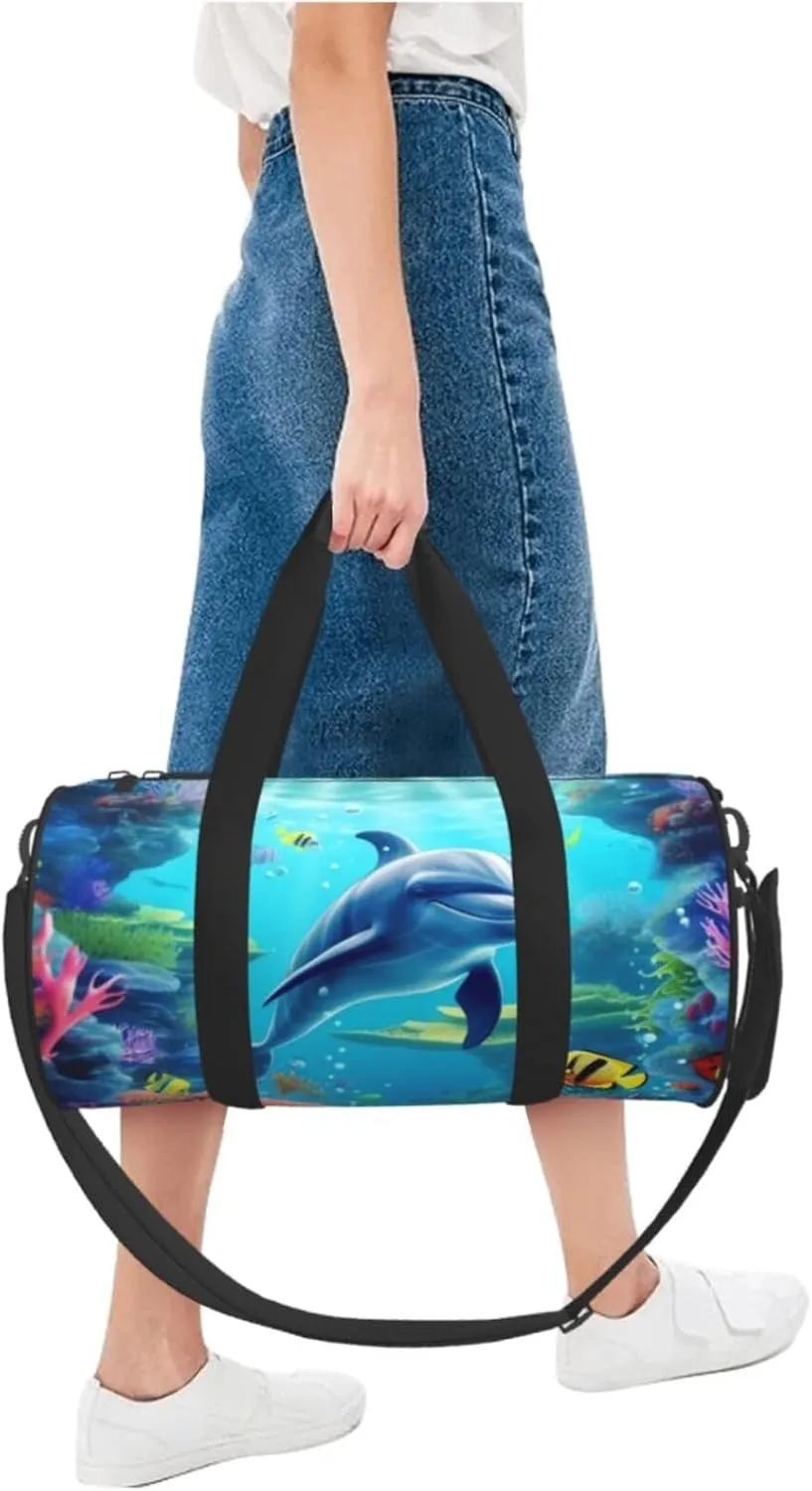 Travel Bag For Women,Ocean Underwater Dolphin Fish Print Personal Item Duffle Bags,Weekend Travel Duffel Tote Bag,Travel Sport Gym Bag For Men,Airplane Travel Essentials For Flying