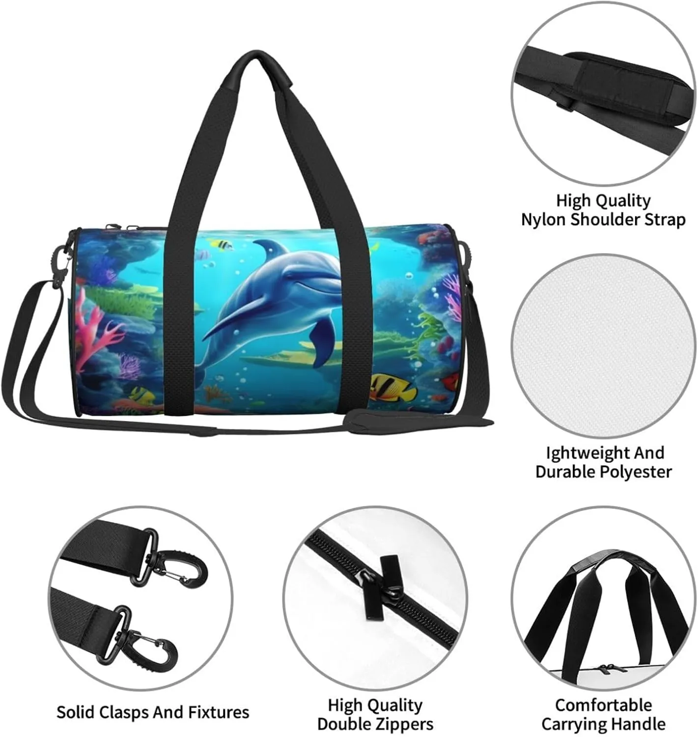 Travel Bag For Women,Ocean Underwater Dolphin Fish Print Personal Item Duffle Bags,Weekend Travel Duffel Tote Bag,Travel Sport Gym Bag For Men,Airplane Travel Essentials For Flying