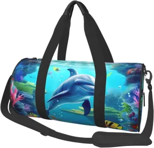 Travel Bag For Women,Ocean Underwater Dolphin Fish Print Personal Item Duffle Bags,Weekend Travel Duffel Tote Bag,Travel Sport Gym Bag For Men,Airplane Travel Essentials For Flying