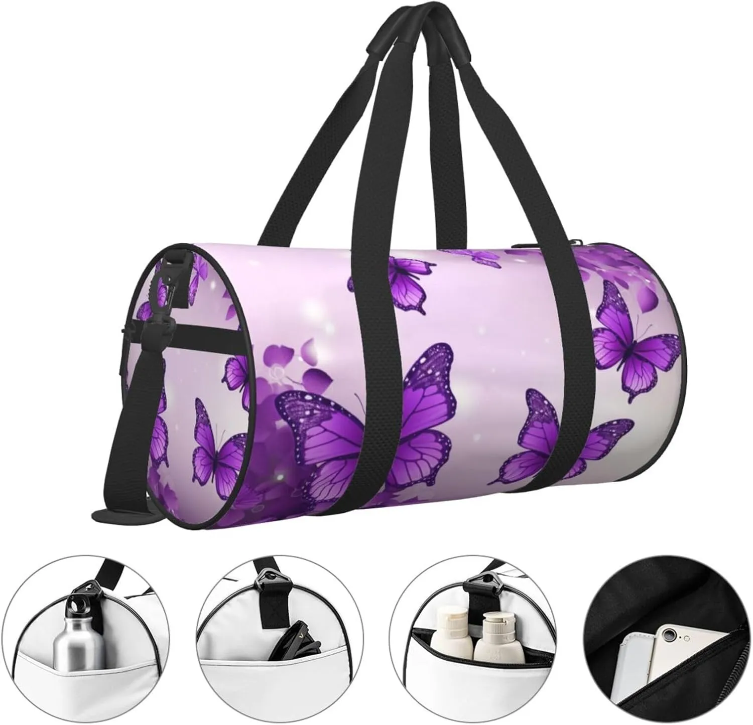 Travel Bag For Women,Purple Butterflies Print Personal Item Duffle Bags,Weekend Travel Duffel Tote Bag,Travel Sport Gym Bag For Men,Airplane Travel Essentials For Flying