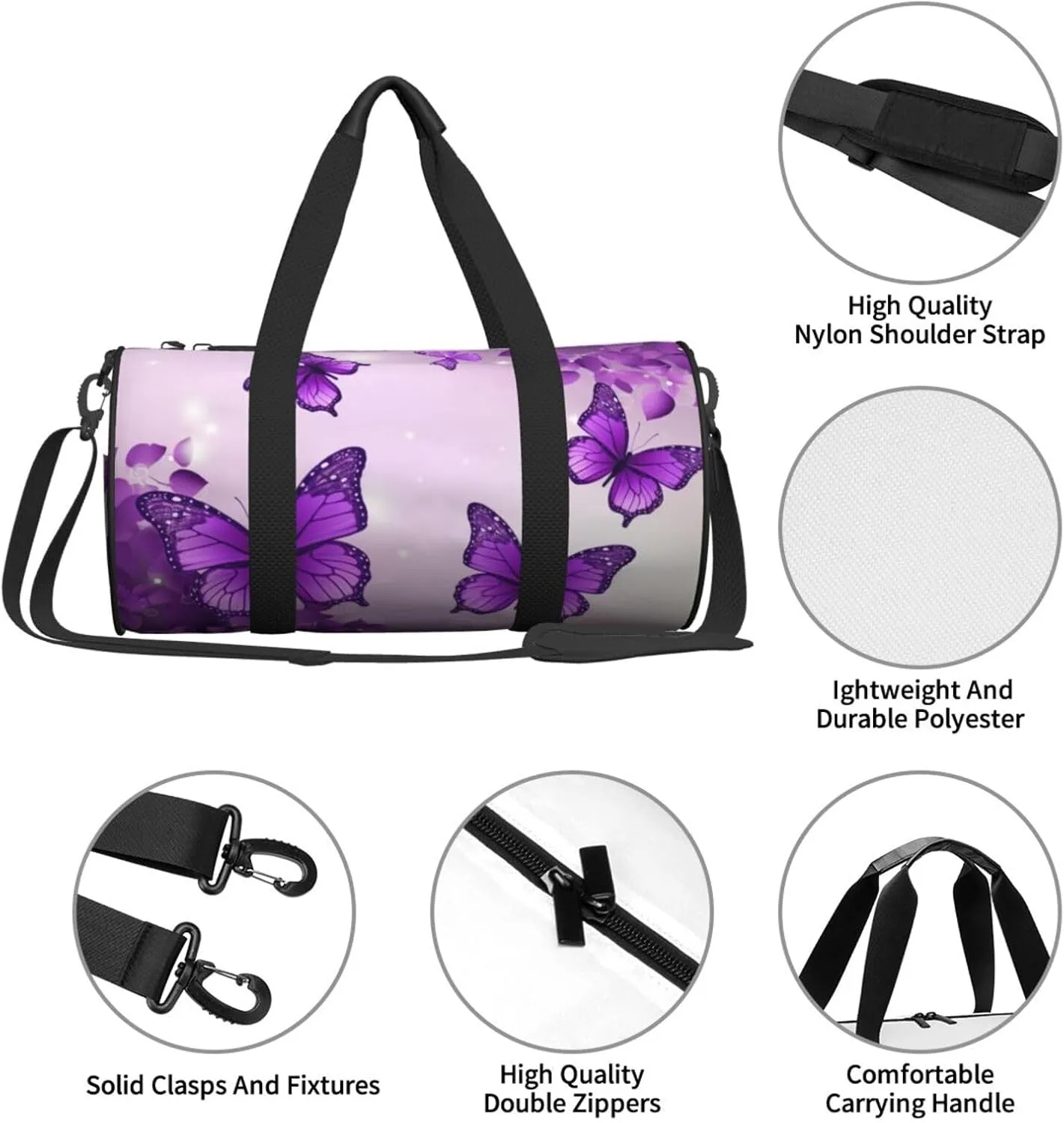 Travel Bag For Women,Purple Butterflies Print Personal Item Duffle Bags,Weekend Travel Duffel Tote Bag,Travel Sport Gym Bag For Men,Airplane Travel Essentials For Flying