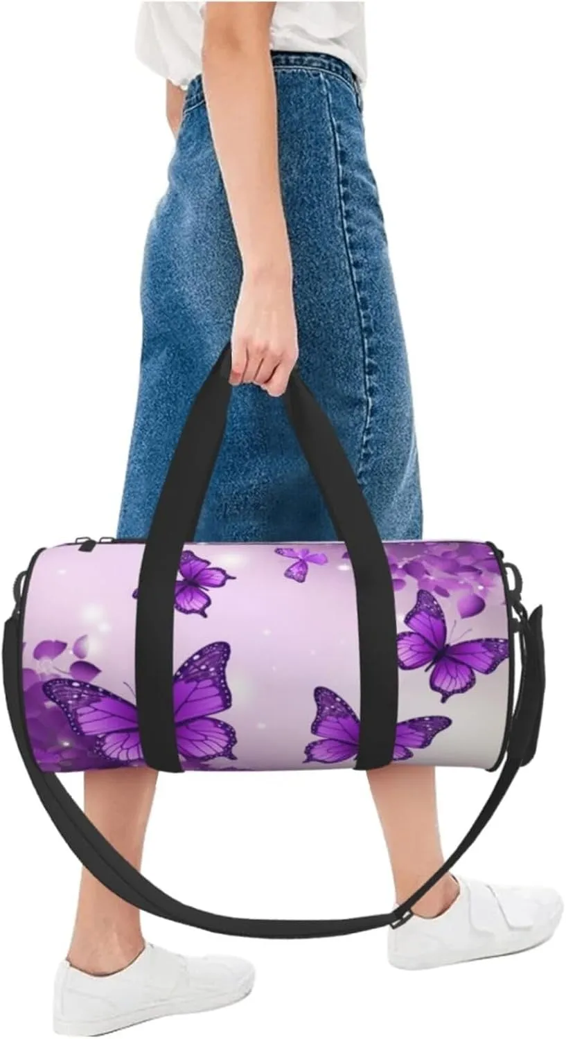 Travel Bag For Women,Purple Butterflies Print Personal Item Duffle Bags,Weekend Travel Duffel Tote Bag,Travel Sport Gym Bag For Men,Airplane Travel Essentials For Flying