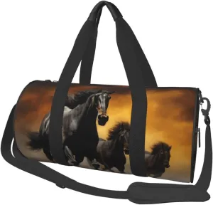 Travel Bag For Women,Running Black Horses Print Personal Item Duffle Bags,Weekend Travel Duffel Tote Bag,Travel Sport Gym Bag For Men,Airplane Travel Essentials For Flying