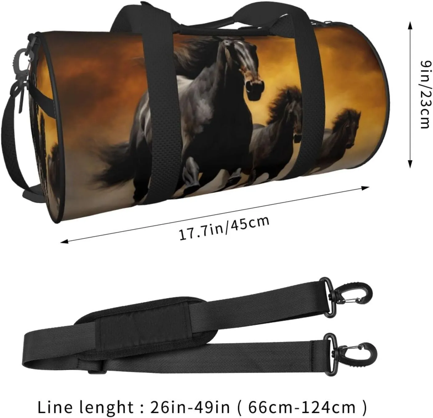 Travel Bag For Women,Running Black Horses Print Personal Item Duffle Bags,Weekend Travel Duffel Tote Bag,Travel Sport Gym Bag For Men,Airplane Travel Essentials For Flying