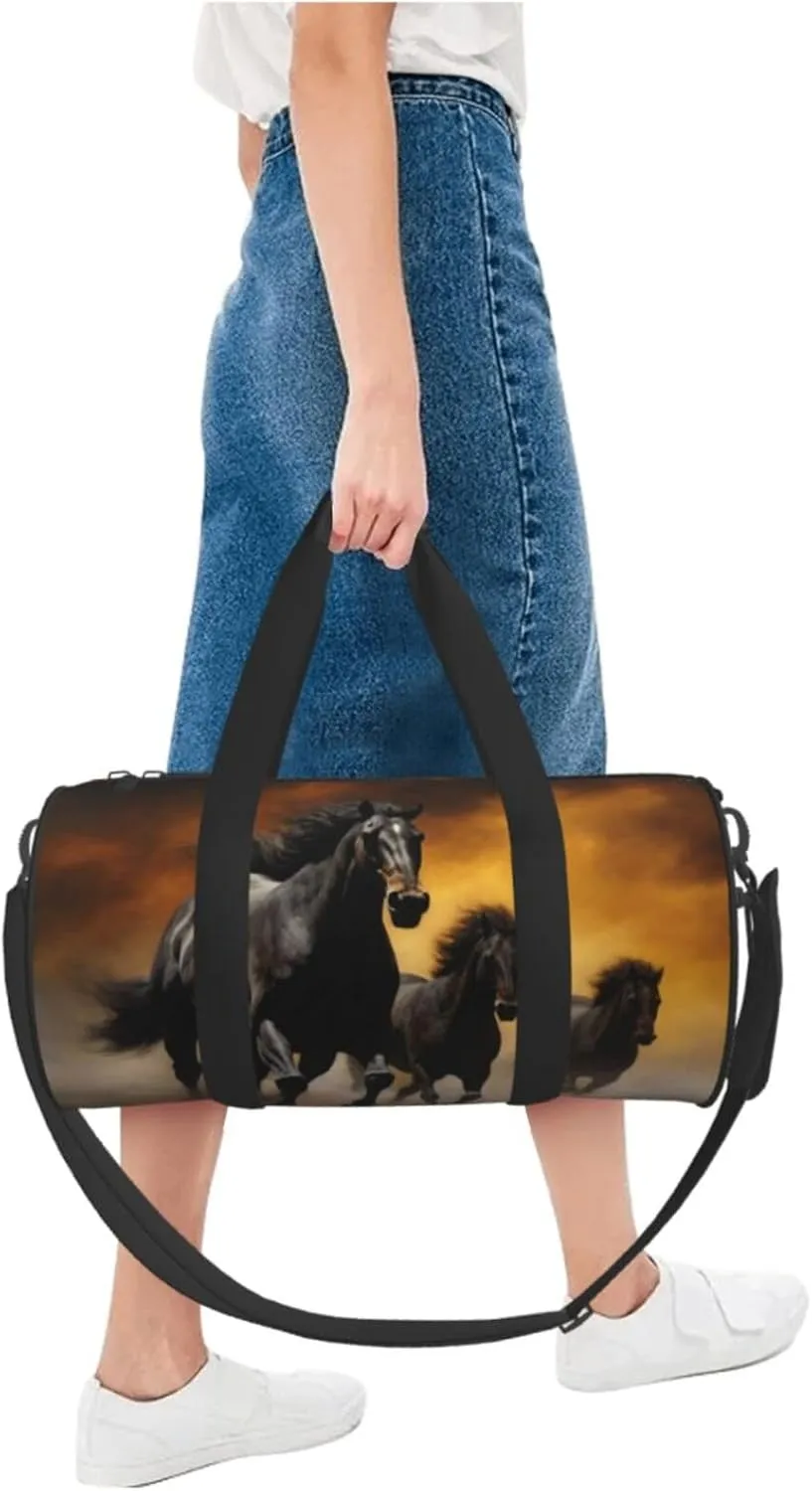 Travel Bag For Women,Running Black Horses Print Personal Item Duffle Bags,Weekend Travel Duffel Tote Bag,Travel Sport Gym Bag For Men,Airplane Travel Essentials For Flying