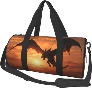 Travel Bag For Women,Sea Sunset Flying Dragon Print Personal Item Duffle Bags,Weekend Travel Duffel Tote Bag,Travel Sport Gym Bag For Men,Airplane Travel Essentials For Flying