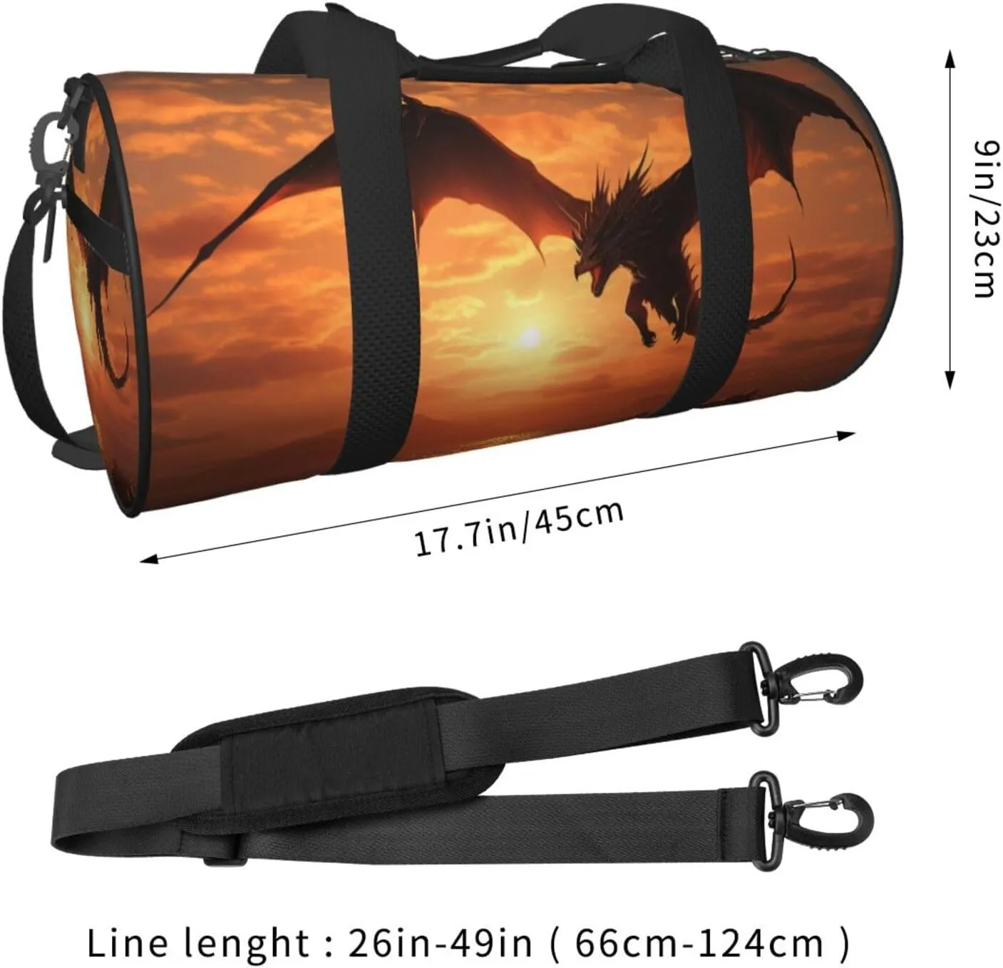 Travel Bag For Women,Sea Sunset Flying Dragon Print Personal Item Duffle Bags,Weekend Travel Duffel Tote Bag,Travel Sport Gym Bag For Men,Airplane Travel Essentials For Flying