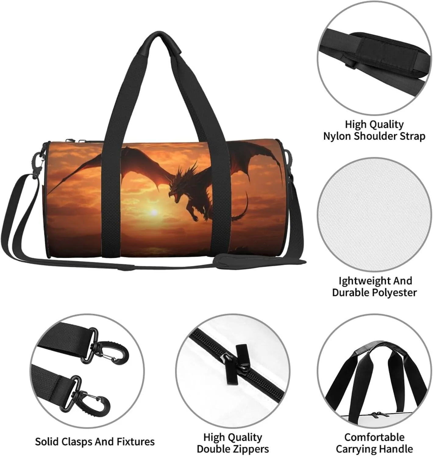 Travel Bag For Women,Sea Sunset Flying Dragon Print Personal Item Duffle Bags,Weekend Travel Duffel Tote Bag,Travel Sport Gym Bag For Men,Airplane Travel Essentials For Flying