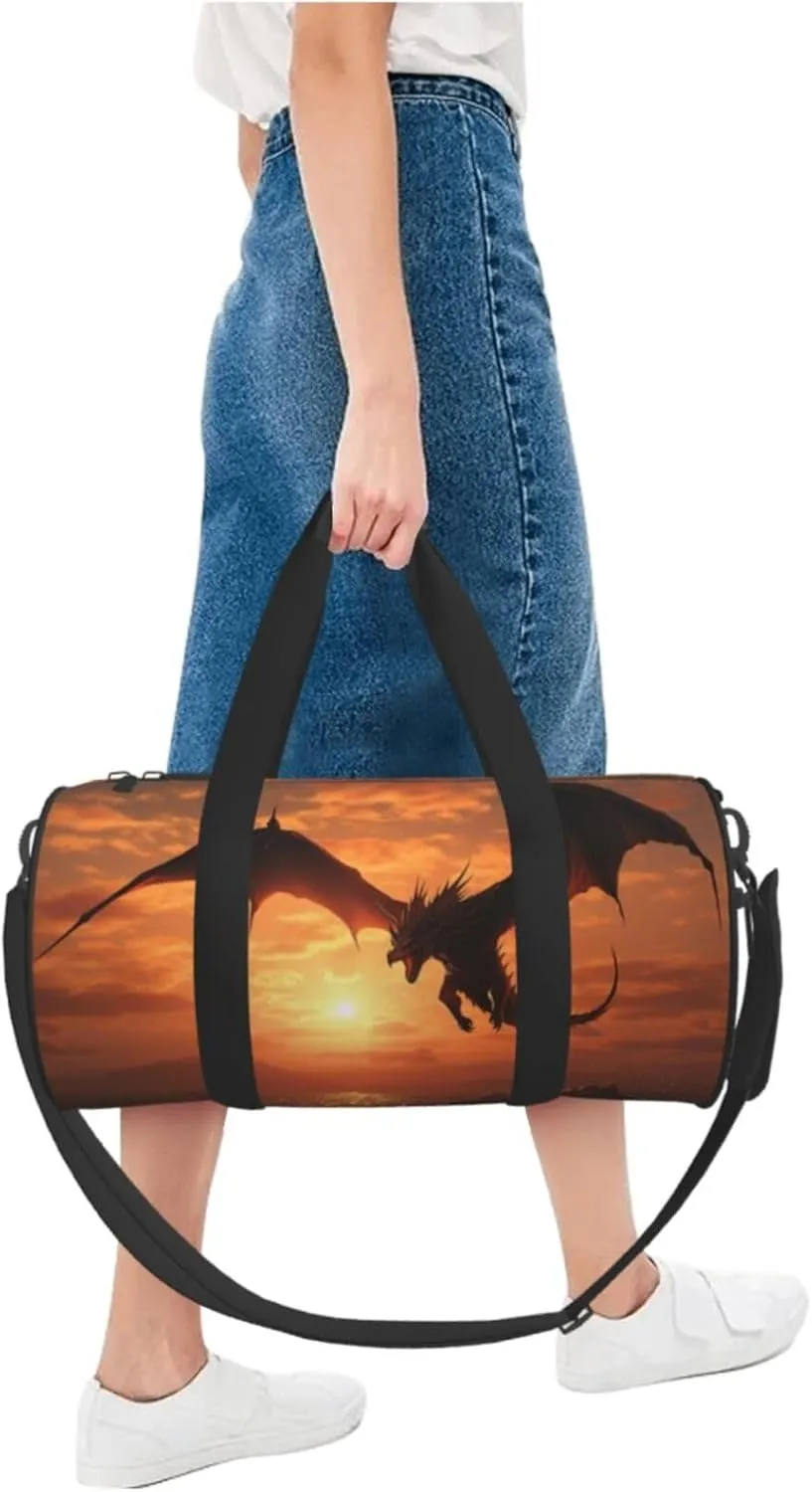 Travel Bag For Women,Sea Sunset Flying Dragon Print Personal Item Duffle Bags,Weekend Travel Duffel Tote Bag,Travel Sport Gym Bag For Men,Airplane Travel Essentials For Flying