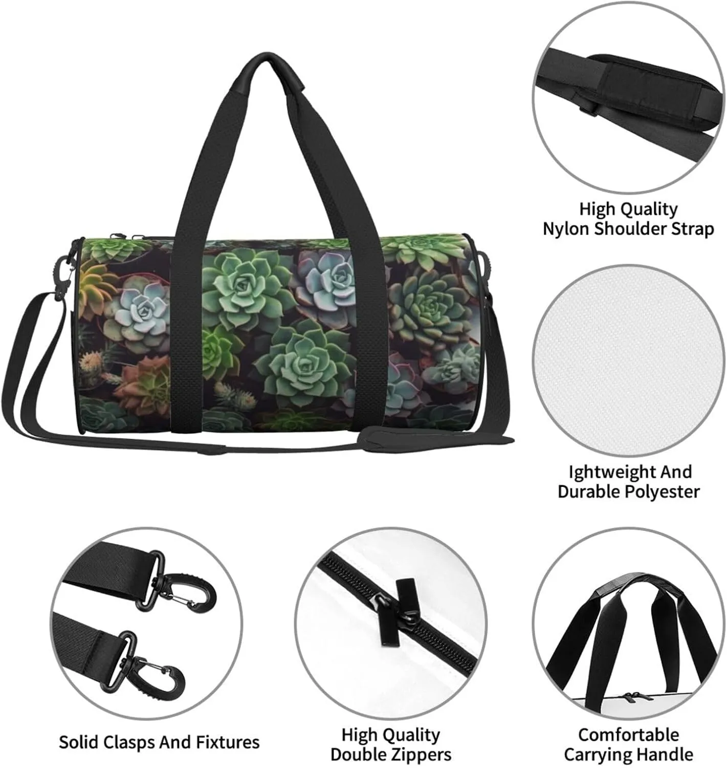 Travel Bag For Women,Succulent Plants Print Personal Item Duffle Bags,Weekend Travel Duffel Tote Bag,Travel Sport Gym Bag For Men,Airplane Travel Essentials For Flying