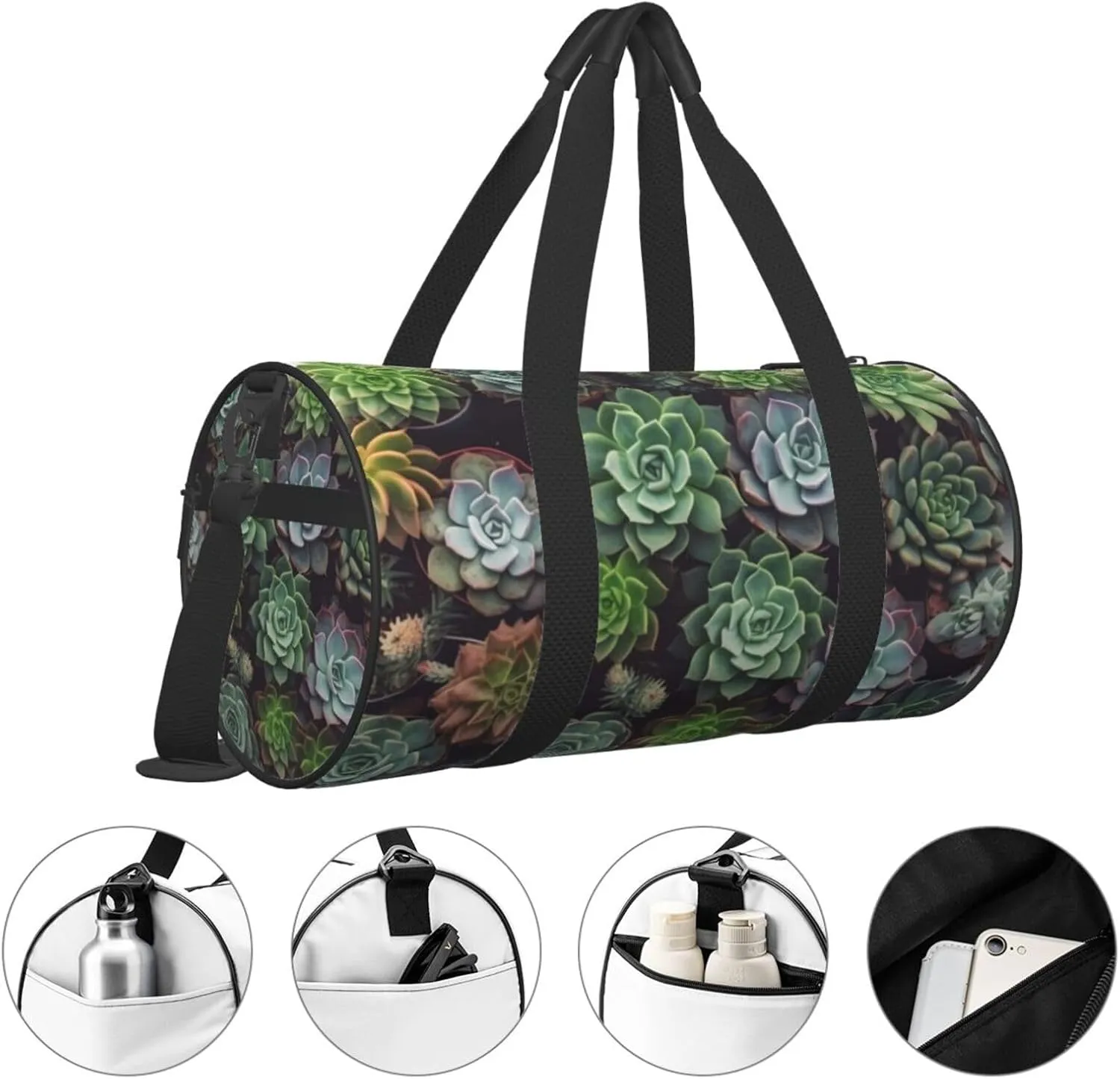 Travel Bag For Women,Succulent Plants Print Personal Item Duffle Bags,Weekend Travel Duffel Tote Bag,Travel Sport Gym Bag For Men,Airplane Travel Essentials For Flying