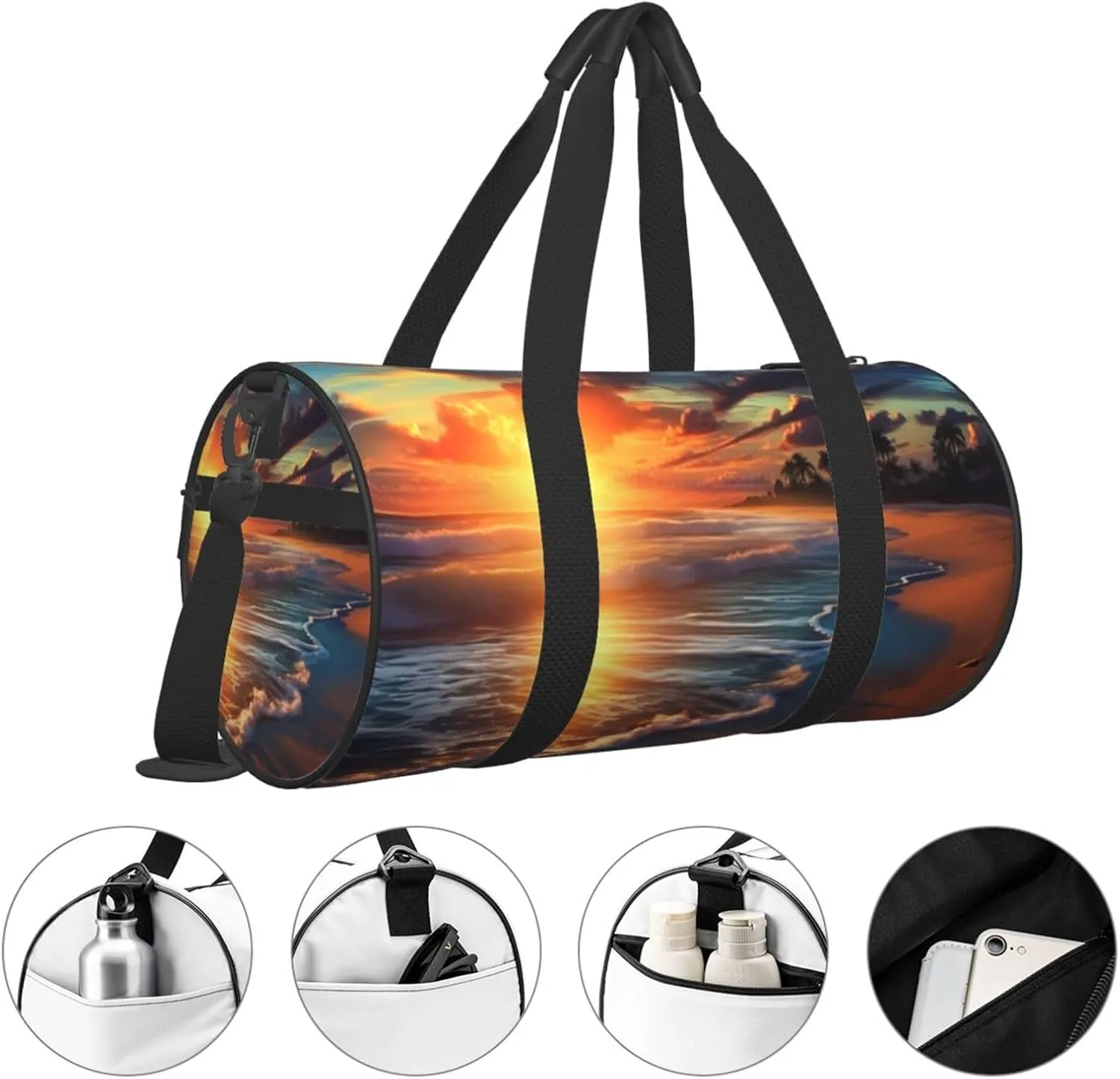 Travel Bag For Women,Sunset Beach Print Personal Item Duffle Bags,Weekend Travel Duffel Tote Bag,Travel Sport Gym Bag For Men,Airplane Travel Essentials For Flying