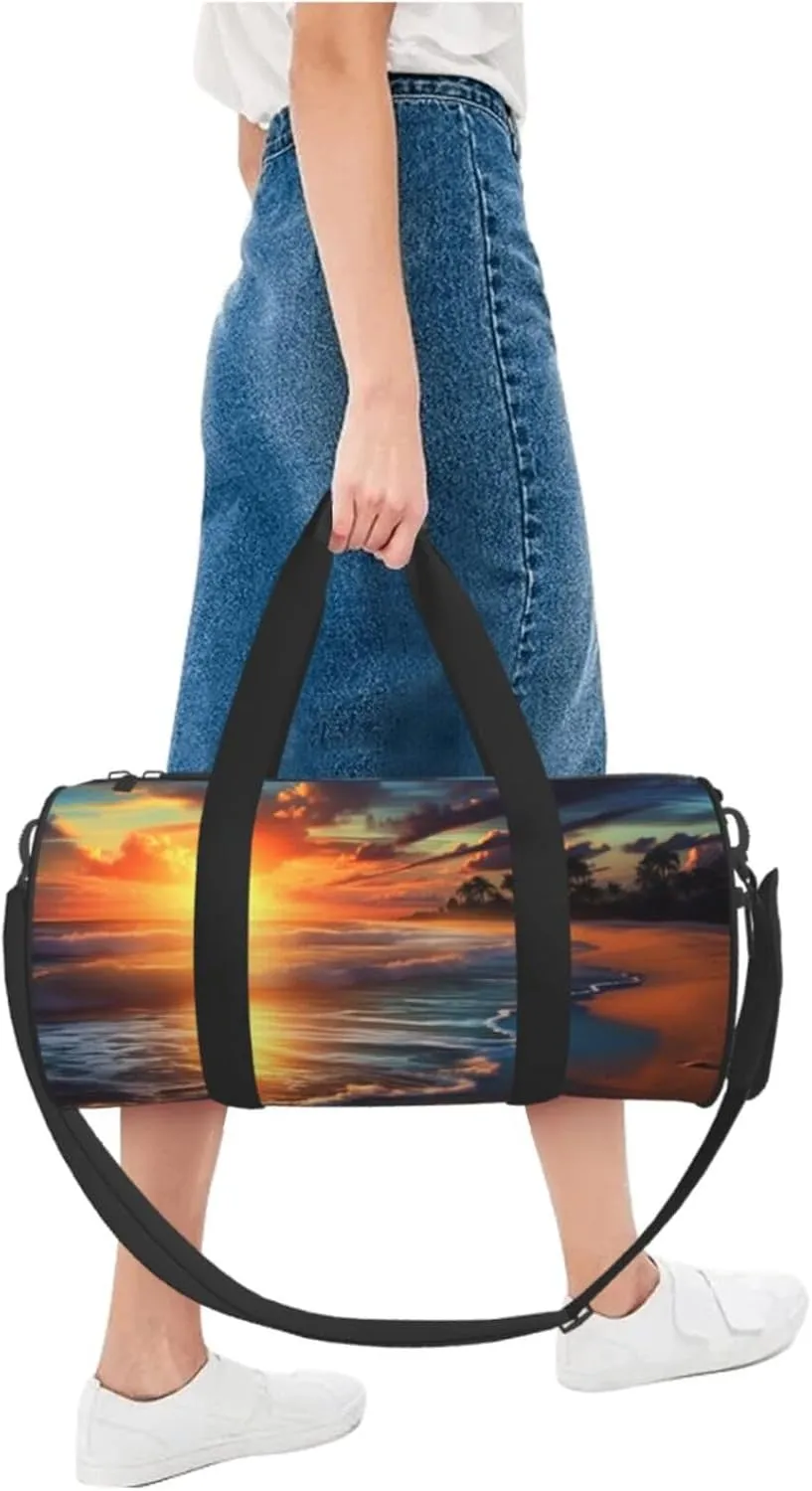 Travel Bag For Women,Sunset Beach Print Personal Item Duffle Bags,Weekend Travel Duffel Tote Bag,Travel Sport Gym Bag For Men,Airplane Travel Essentials For Flying