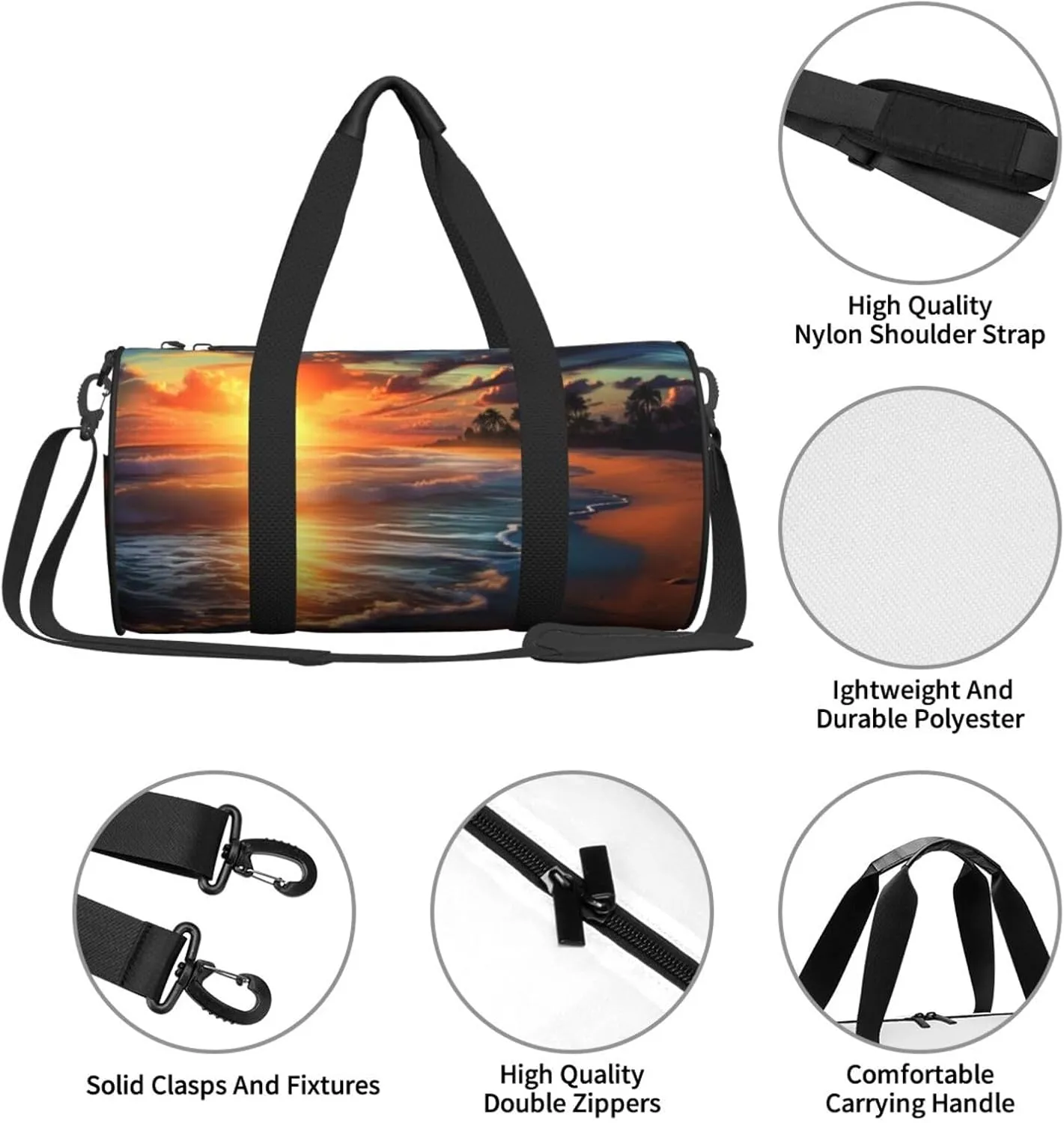 Travel Bag For Women,Sunset Beach Print Personal Item Duffle Bags,Weekend Travel Duffel Tote Bag,Travel Sport Gym Bag For Men,Airplane Travel Essentials For Flying