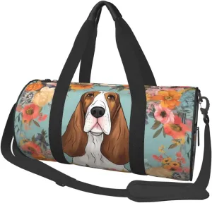 Travel Bag For Women,Sweet Basset Hound Florals Print Personal Item Duffle Bags,Weekend Travel Duffel Tote Bag,Travel Sport Gym Bag For Men,Airplane Travel Essentials For Flying