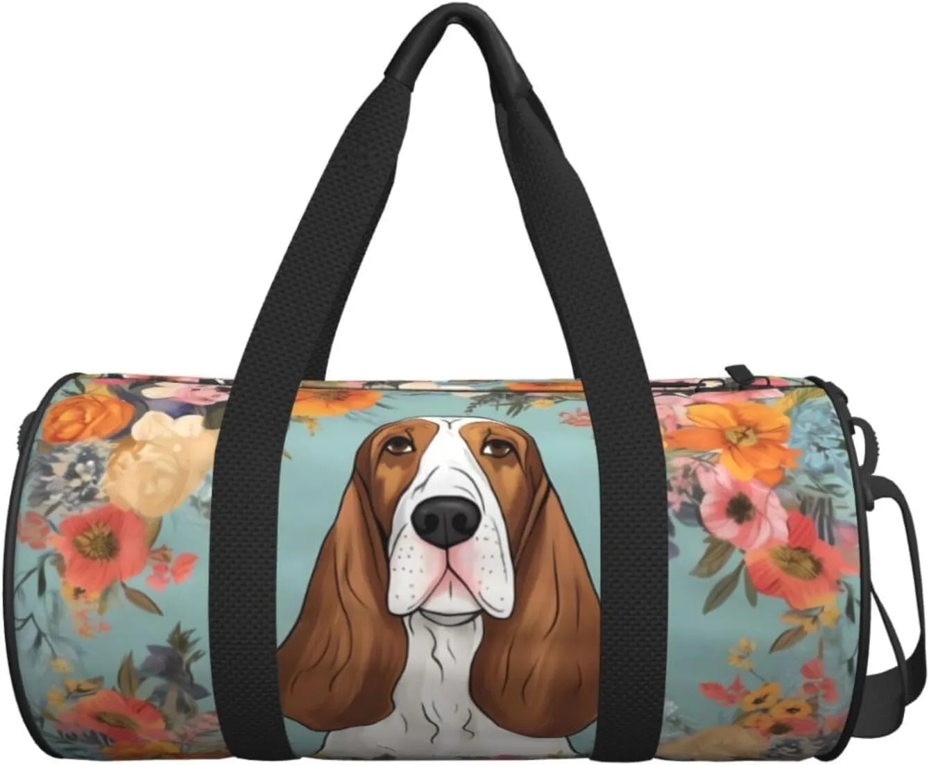 Travel Bag For Women,Sweet Basset Hound Florals Print Personal Item Duffle Bags,Weekend Travel Duffel Tote Bag,Travel Sport Gym Bag For Men,Airplane Travel Essentials For Flying