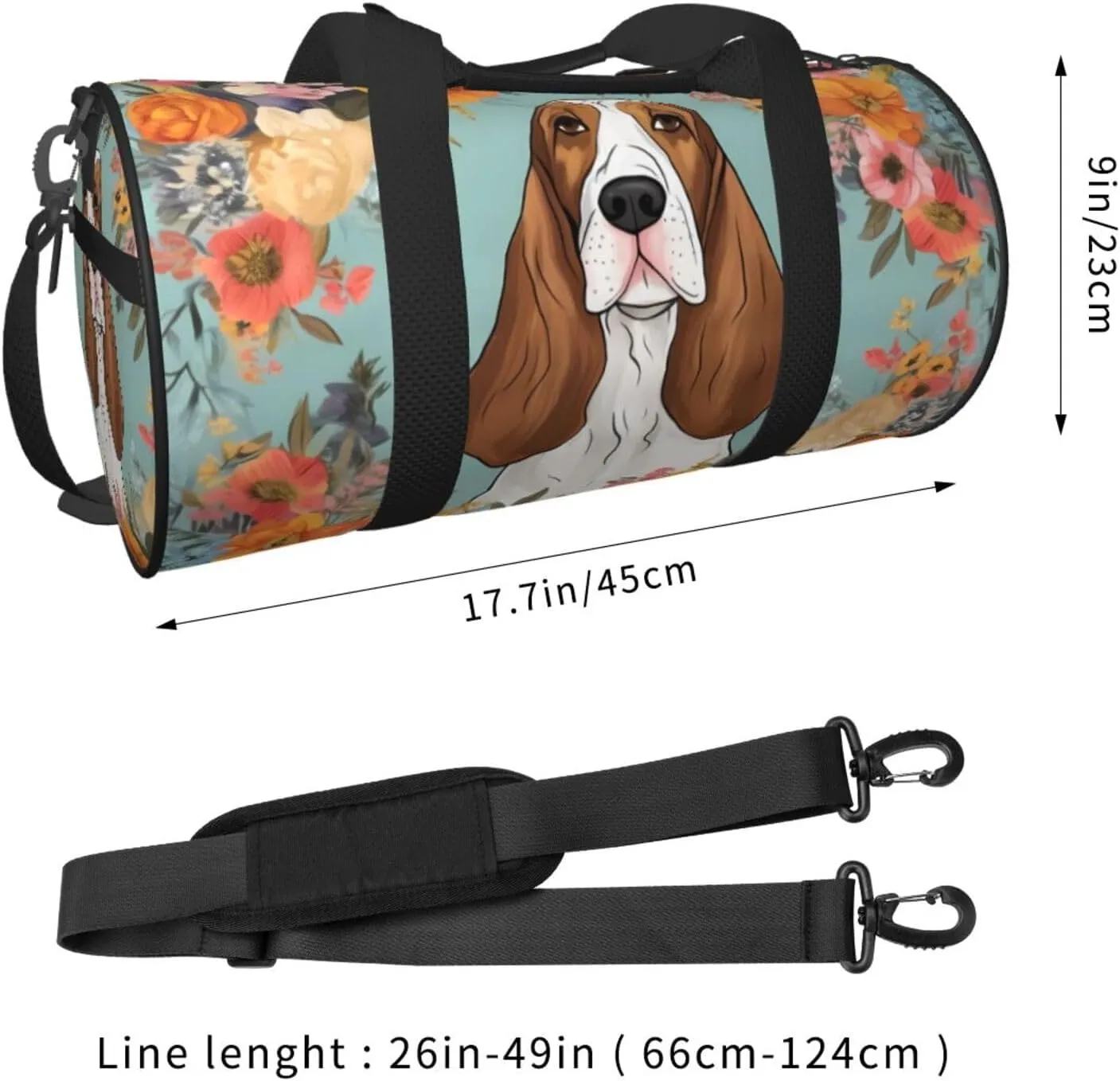 Travel Bag For Women,Sweet Basset Hound Florals Print Personal Item Duffle Bags,Weekend Travel Duffel Tote Bag,Travel Sport Gym Bag For Men,Airplane Travel Essentials For Flying