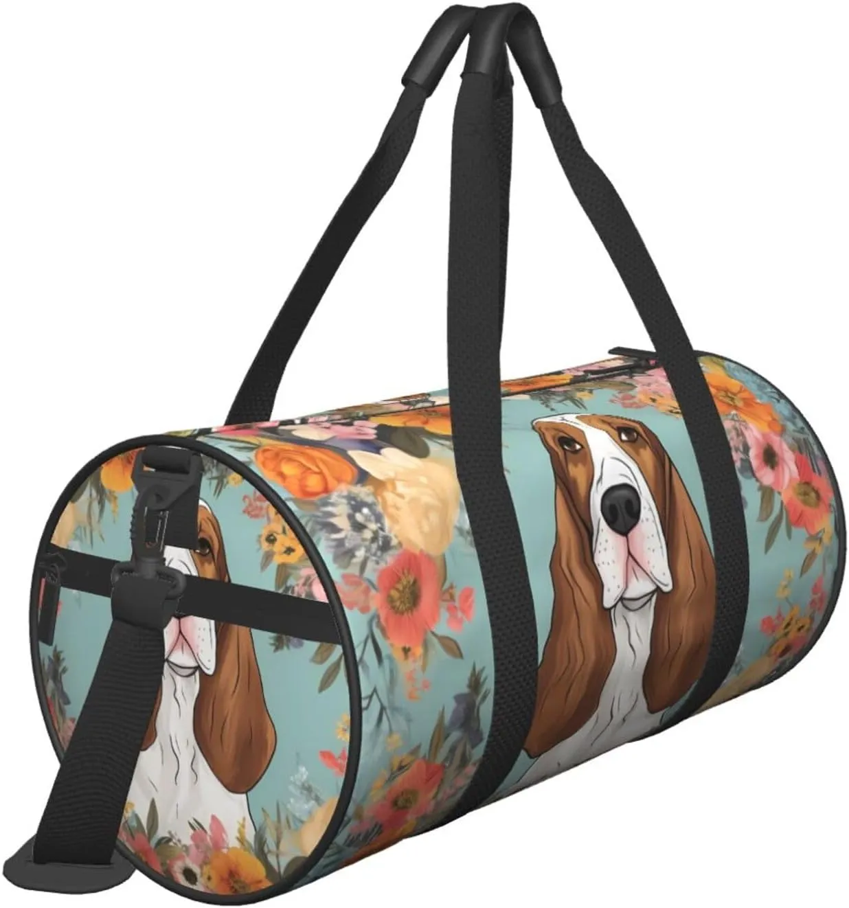 Travel Bag For Women,Sweet Basset Hound Florals Print Personal Item Duffle Bags,Weekend Travel Duffel Tote Bag,Travel Sport Gym Bag For Men,Airplane Travel Essentials For Flying