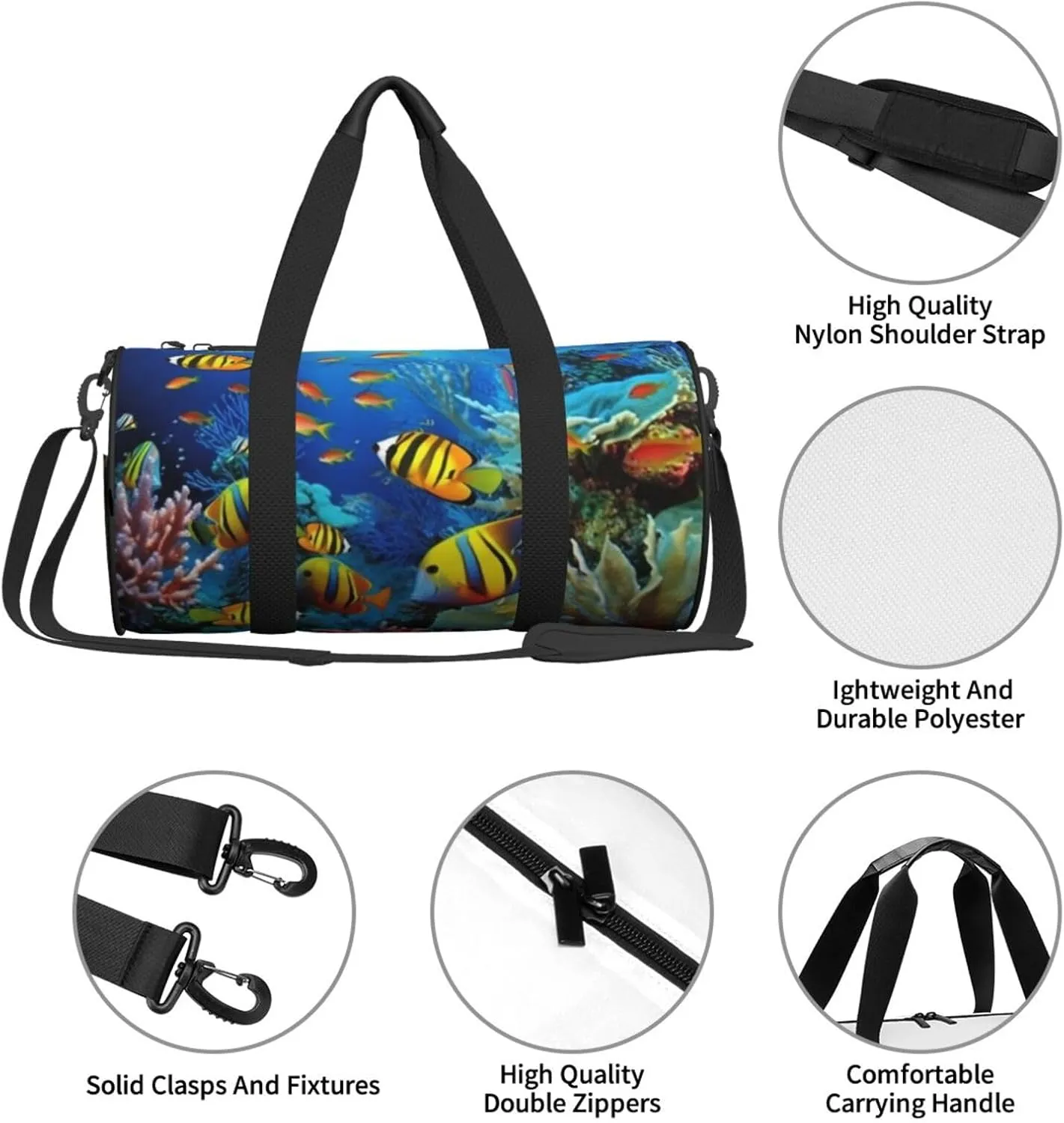 Travel Bag For Women,The Underwater World Tropical Fish Print Personal Item Duffle Bags,Weekend Travel Duffel Tote Bag,Travel Sport Gym Bag For Men,Airplane Travel Essentials For Flying