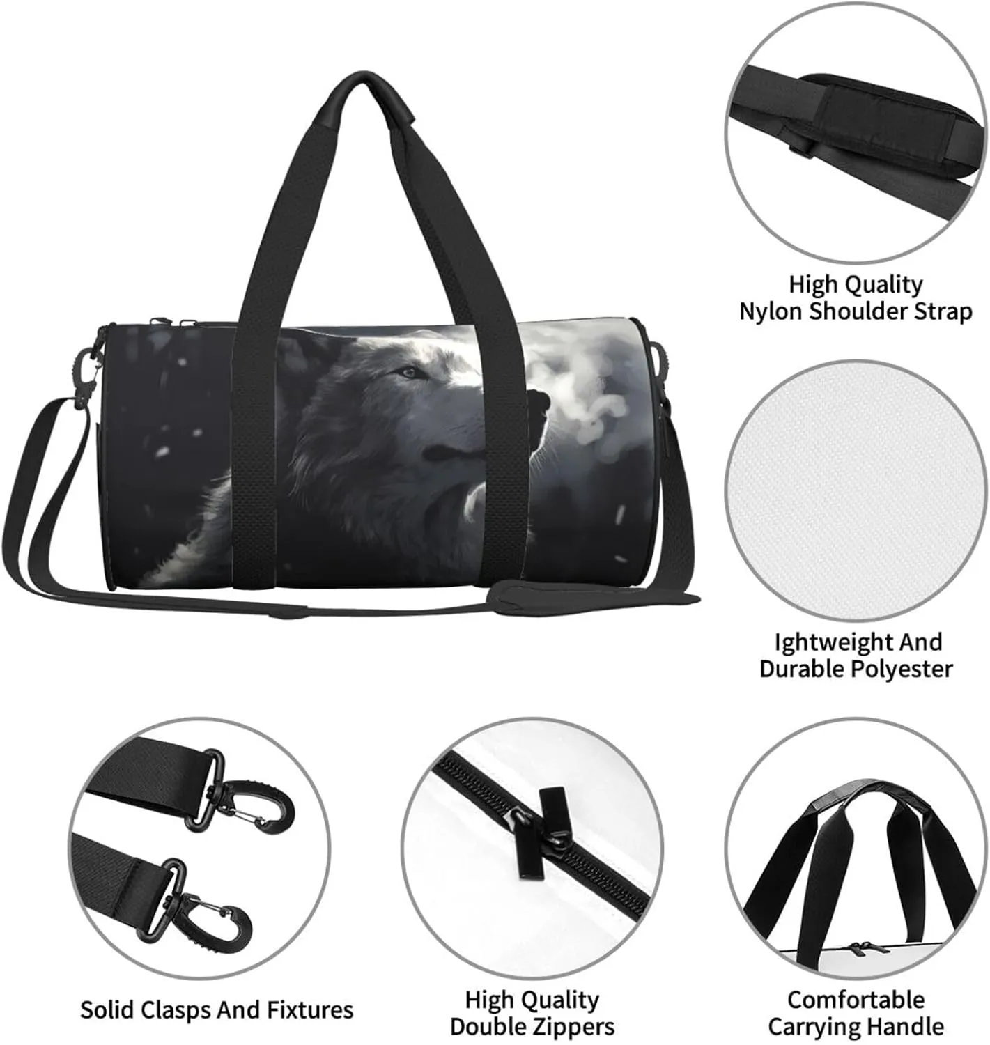 Travel Bag For Women,Winter Wolf Print Personal Item Duffle Bags,Weekend Travel Duffel Tote Bag,Travel Sport Gym Bag For Men,Airplane Travel Essentials For Flying