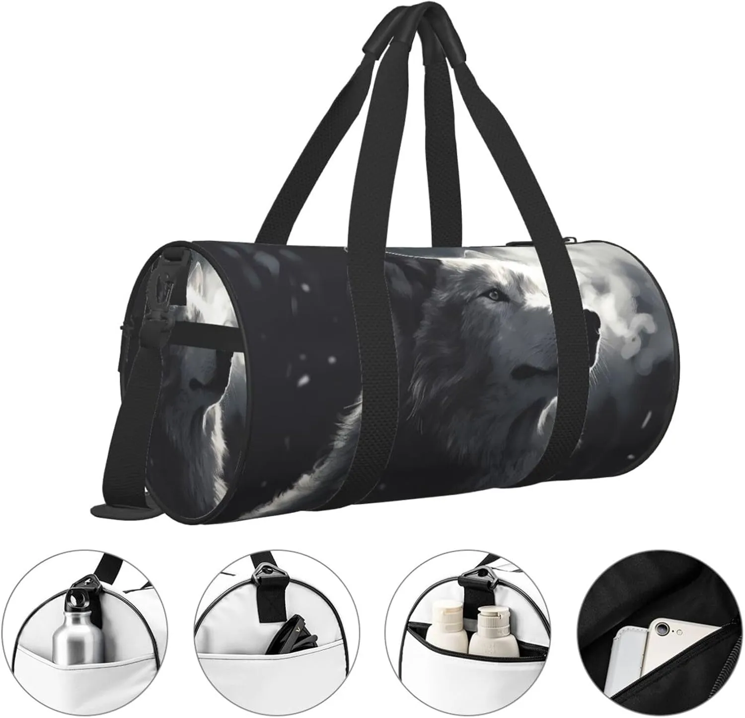 Travel Bag For Women,Winter Wolf Print Personal Item Duffle Bags,Weekend Travel Duffel Tote Bag,Travel Sport Gym Bag For Men,Airplane Travel Essentials For Flying