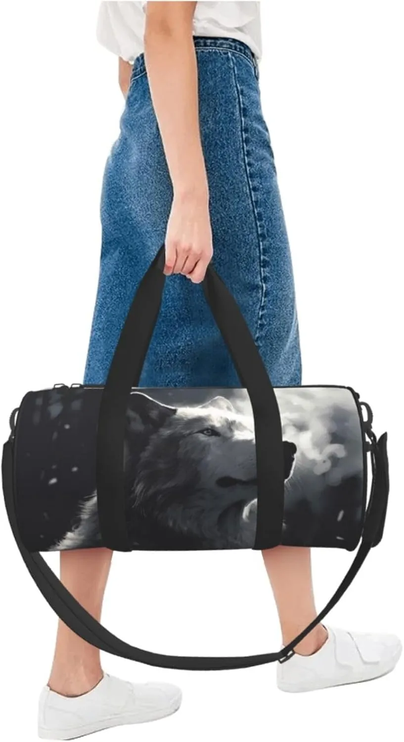 Travel Bag For Women,Winter Wolf Print Personal Item Duffle Bags,Weekend Travel Duffel Tote Bag,Travel Sport Gym Bag For Men,Airplane Travel Essentials For Flying