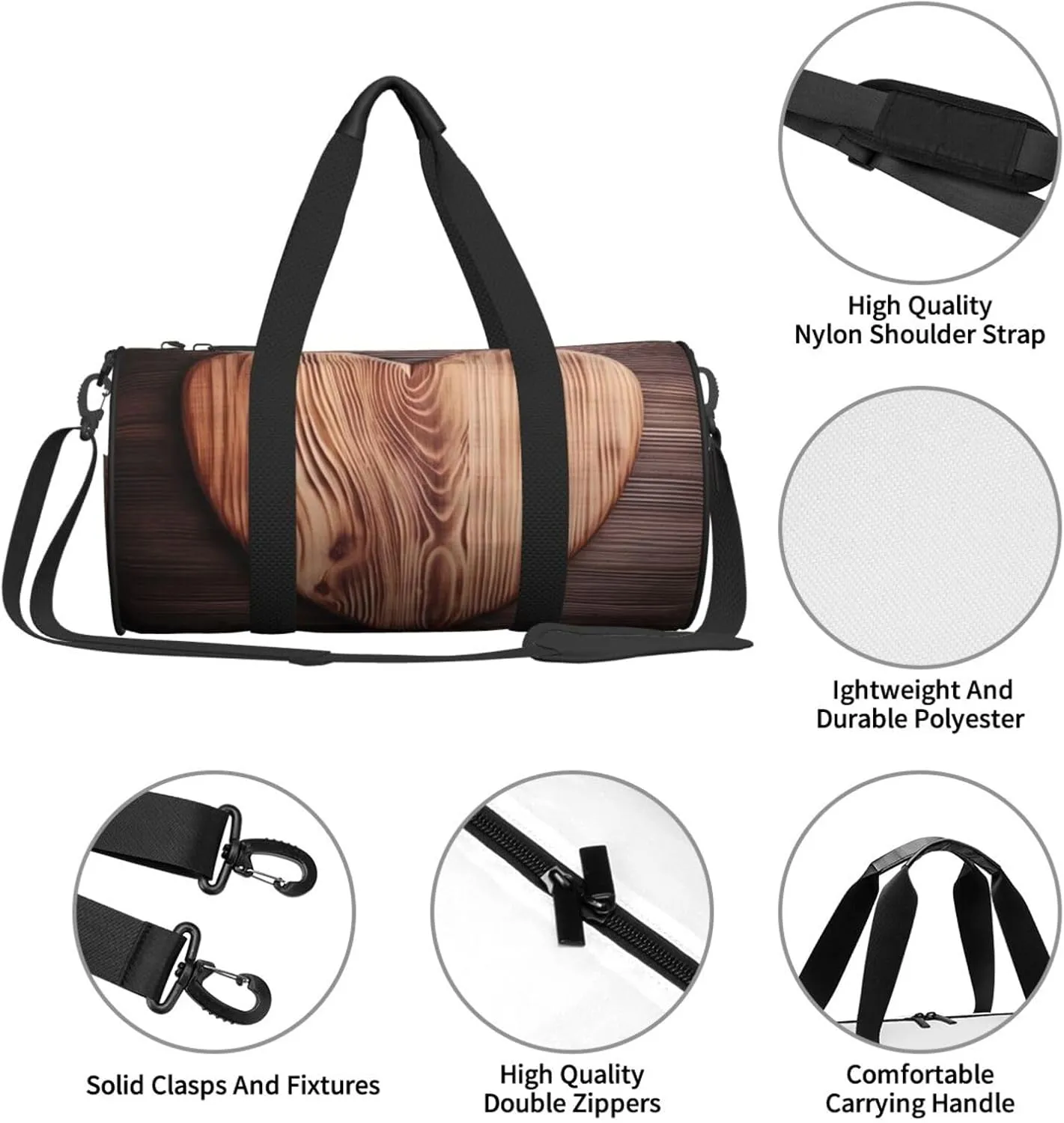 Travel Bag For Women,Wood Heart Print Personal Item Duffle Bags,Weekend Travel Duffel Tote Bag,Travel Sport Gym Bag For Men,Airplane Travel Essentials For Flying