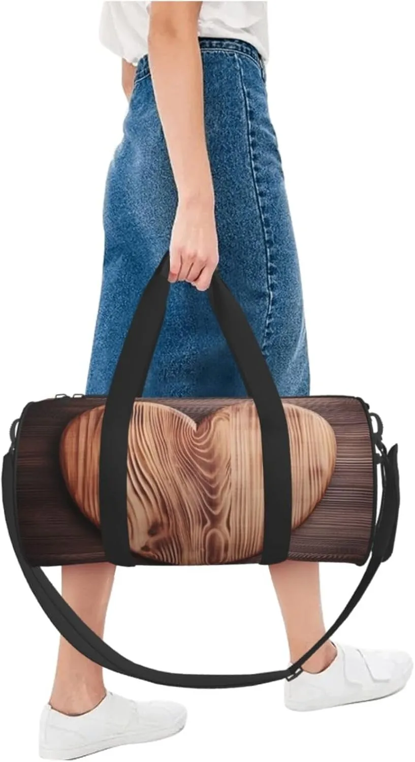 Travel Bag For Women,Wood Heart Print Personal Item Duffle Bags,Weekend Travel Duffel Tote Bag,Travel Sport Gym Bag For Men,Airplane Travel Essentials For Flying