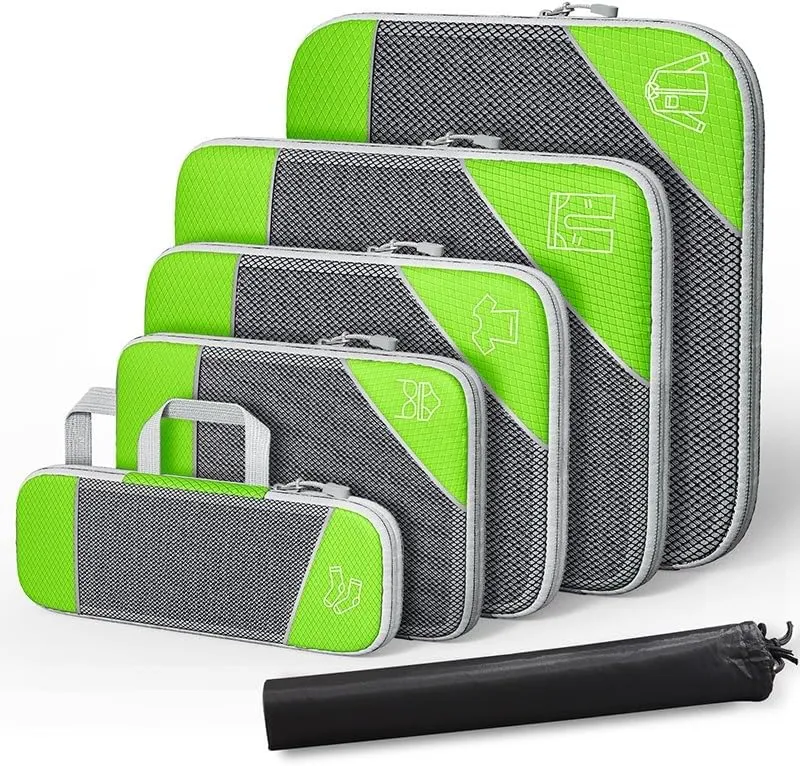 Travel Compressible Storage Bag Storage Bag Set with Shoe Bag Mesh Visual Luggage Storage Organizing Storage Bag (Green, One Size)