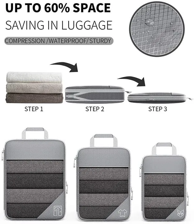 Travel Compressible Storage Bag Storage Bag Set with Shoe Bag Mesh Visual Luggage Storage Organizing Storage Bag (Green, One Size)