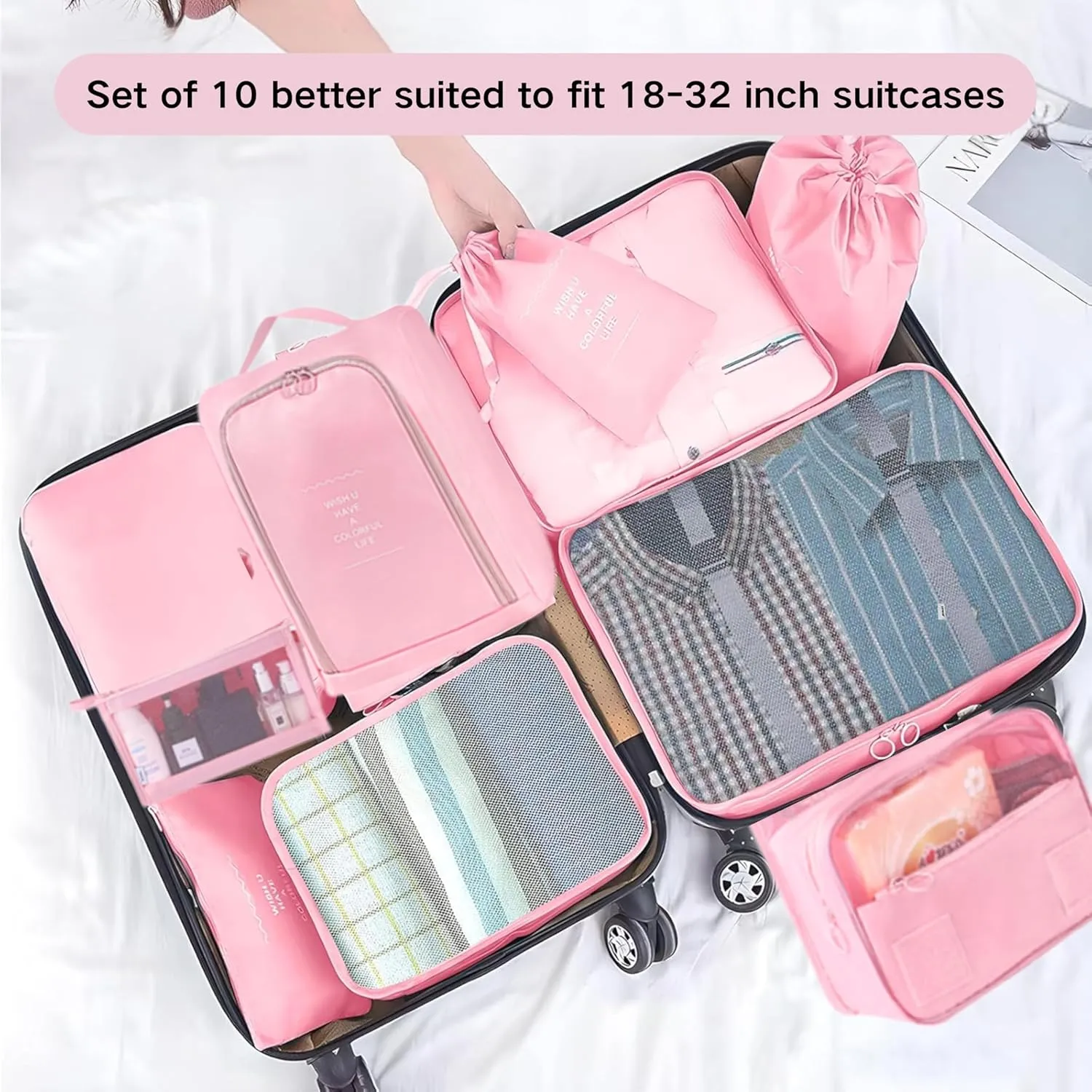 Travel Essentials,10 Set Packing Cubes, Premium Luggage Sets with Shoe Bag and Toiletry Bags, Essential Traveling Accessories for Family Trips, Camping, Business,Vacation