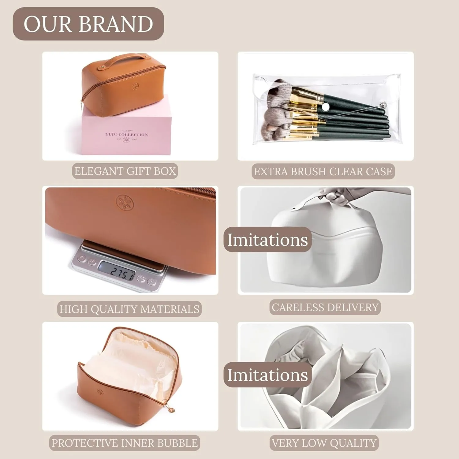 Travel Makeup Bag Waterproof Open Flat with Compartments, Large & Small Makeup Bag Organizer, PU Leather Toiletry Bag for Women, Cosmetic Bag, Make up Case Pouch, Make up Bags (2 Pcs Set)