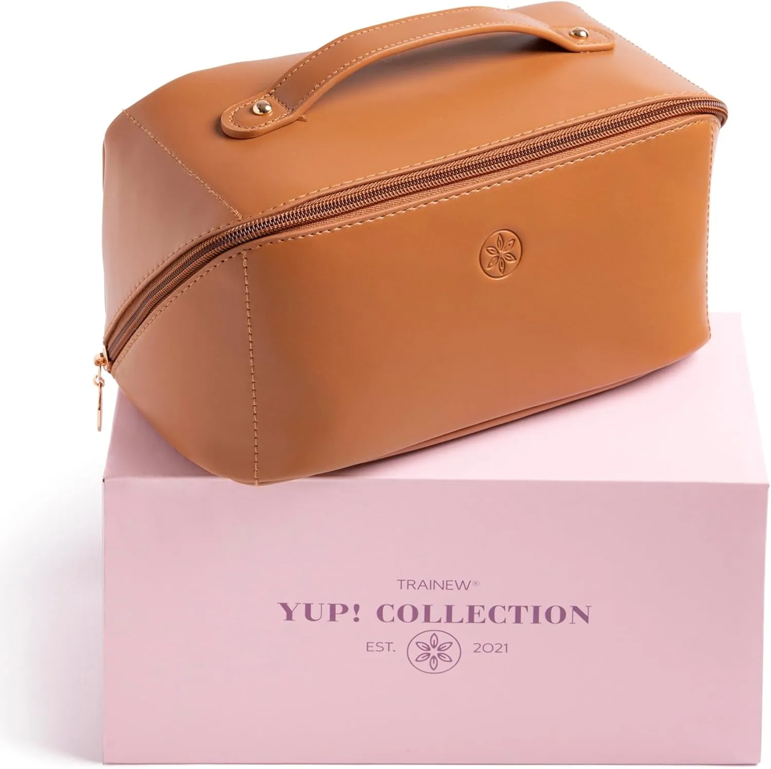 Travel Makeup Bag Waterproof Open Flat with Compartments, Large & Small Makeup Bag Organizer, PU Leather Toiletry Bag for Women, Cosmetic Bag, Make up Case Pouch, Make up Bags (2 Pcs Set)