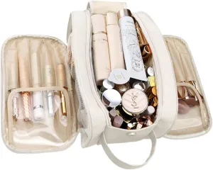 Travel Makeup Bag - Women's Portable Travel Organizer, Waterproof Cosmetic Storage Bag, Vertical Brush Holder for Easy Access