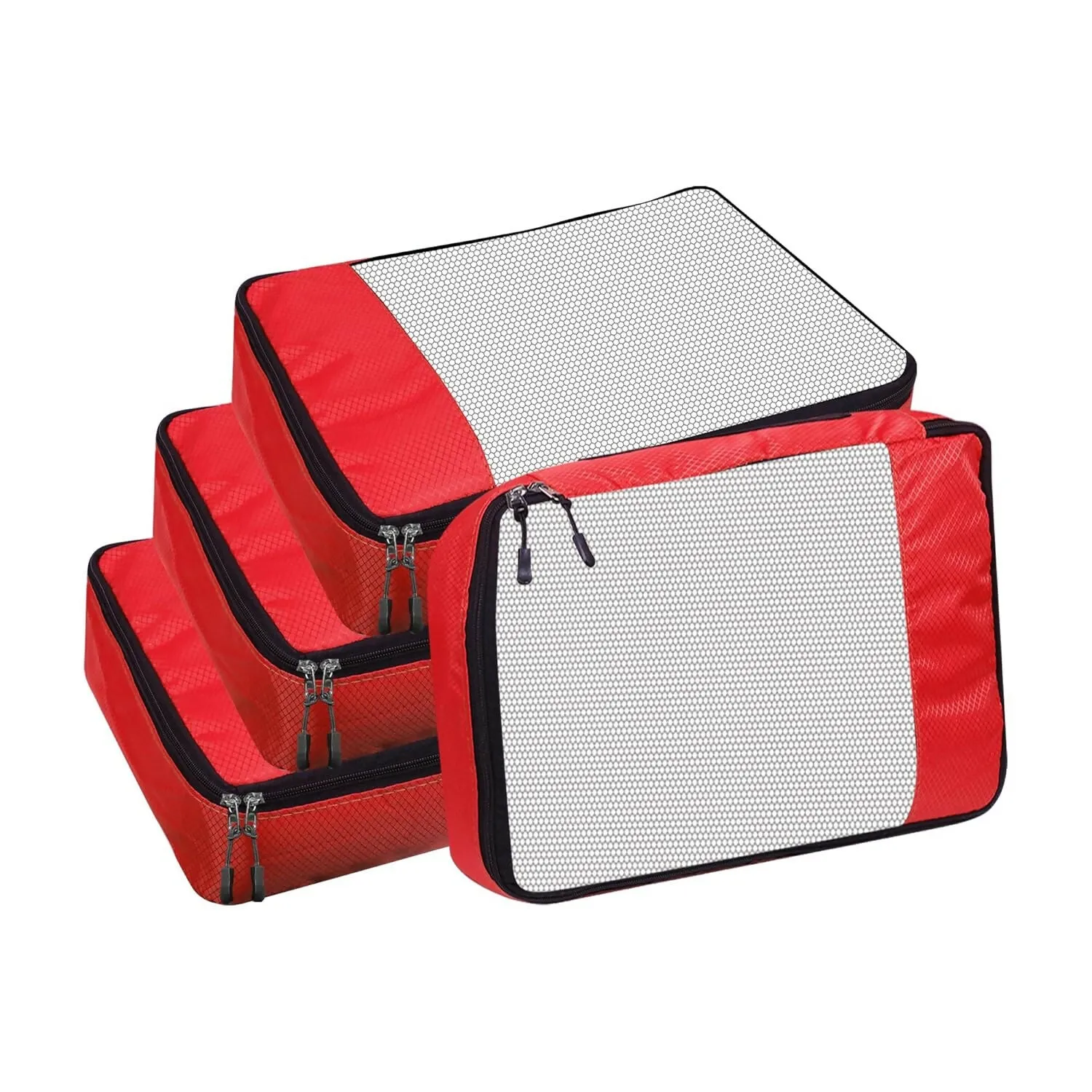 Travel Packing Cubes Polyester Organizer Bags (Pack of 4,RED)